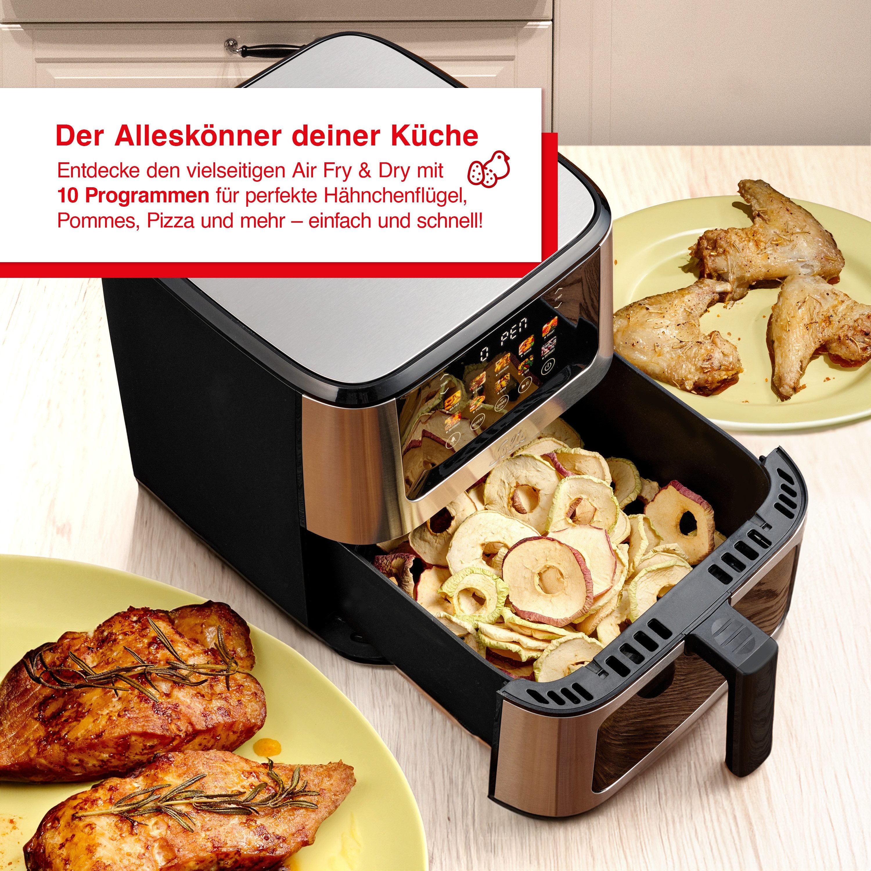 SOLIS OF SWITZERLAND Heißluftfritteuse, 3D-Luftzirkulation, mit Beleuchtung, 7,5 l, Touch-Display