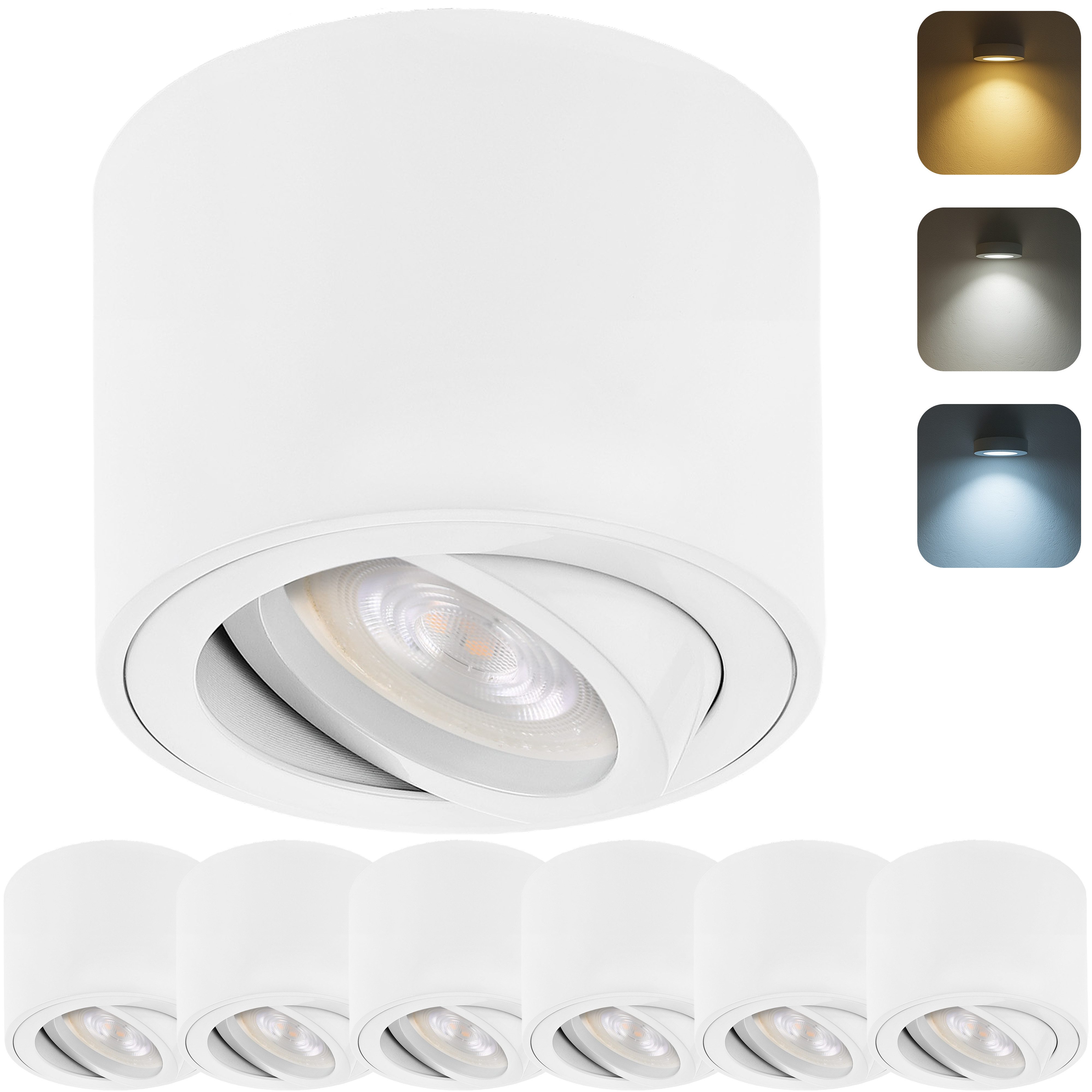 Sweet LED LED Aufbaustrahler 6er Set flach 5W CCT (3000K/4000K/6500K) Spots schwenkbar 230V weiß, schwenkbar, LED wechselbar, warmweiß, neutralweiß, kaltweiß, flach, schwenkbar, CCT, LED Deckenstrahler