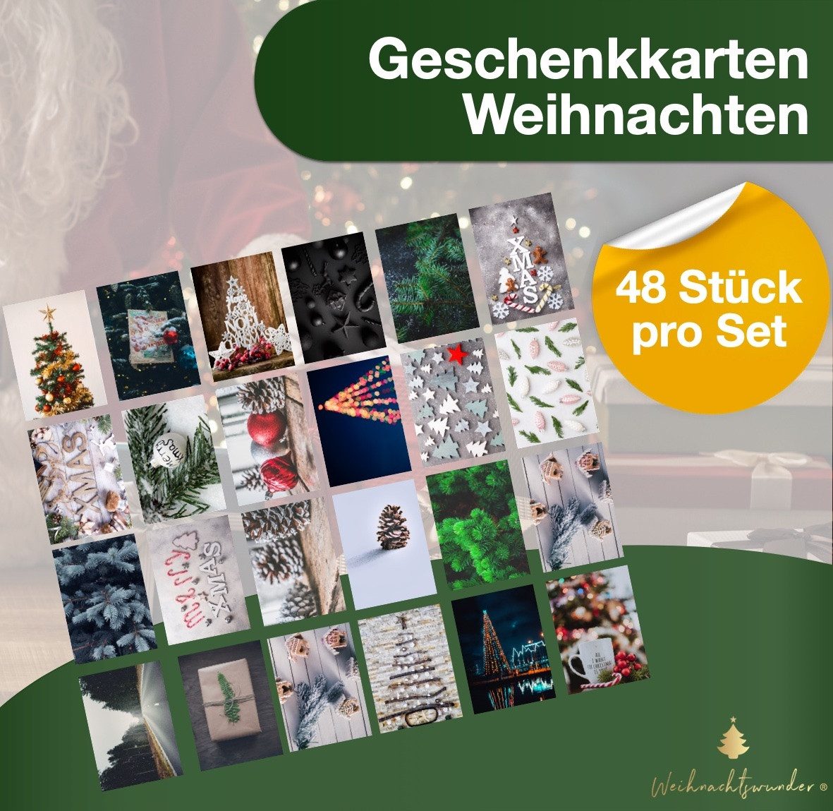 Weihnachtswunder® Weihnachtskarte 48x Weihnachtskarten Geschenkkarten Weihnachten mit Briefumschlägen, inkl. Umschläge, 48 verschiedene Motive