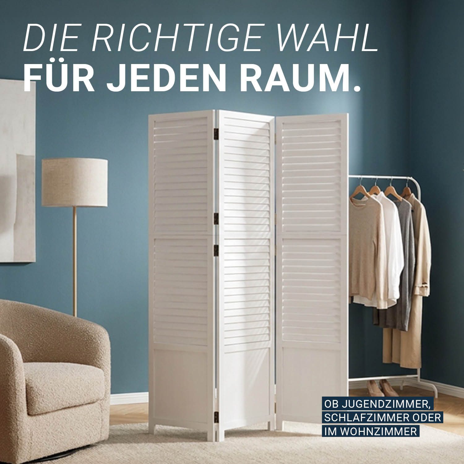 Homestyle4u Paravent Raumteiler Holz Trennwand Weiß faltbar Sichtschutz Indoor (3-teilig)