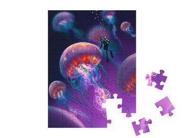 puzzleYOU Puzzle Große Quallen und Taucher unter Wasser, 48 Puzzleteile, puzzleYOU-Kollektionen Fantasy