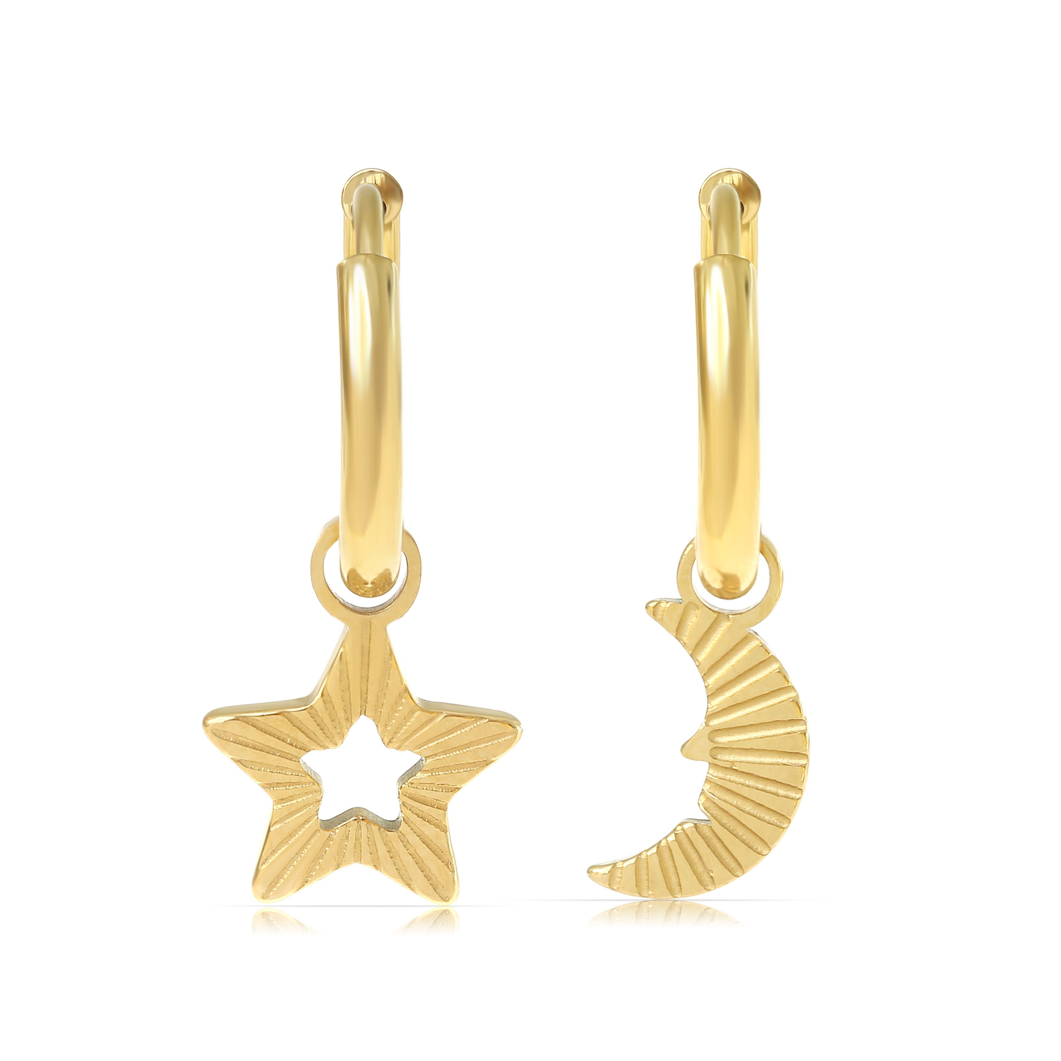Made by Nami Paar Ohrhänger Set Ohrhänger Silber/Gold Edelstahl Stern Mond hypoallergen wasserfest, aus Edelstahl – Boho-Stil – für empfindliche Haut – alltagstauglich
