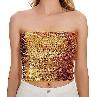 Einemgeld Shirttop Damen glitzernde Pailletten Crop Tops, trägerloses für Party Clubwear