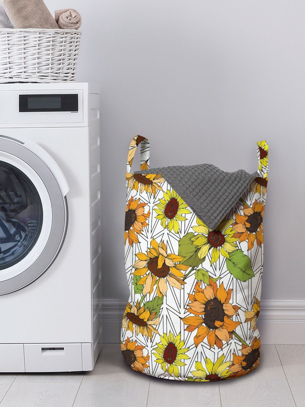Abakuhaus Wäschesäckchen Wäschekorb mit Griffen Orange und Sunflowers Gelb Kordelzugverschluss für Waschsalons