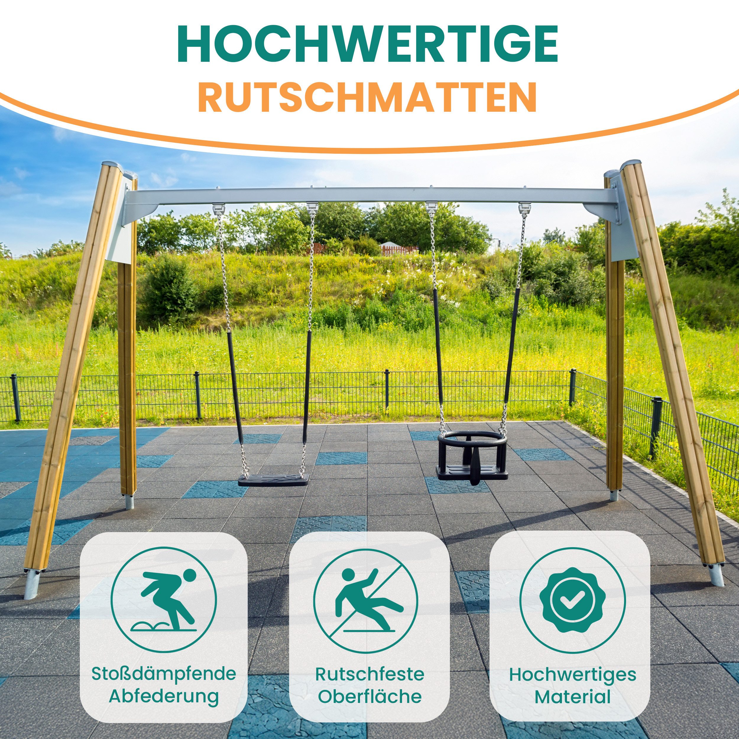 Gartenpirat Gummimatte Fallschutzmatte 50x50 cm Gummimatte für Spielturm Schaukel Rutsche, recyceltes Gummi, 4 Farben, Witterungsbeständig
