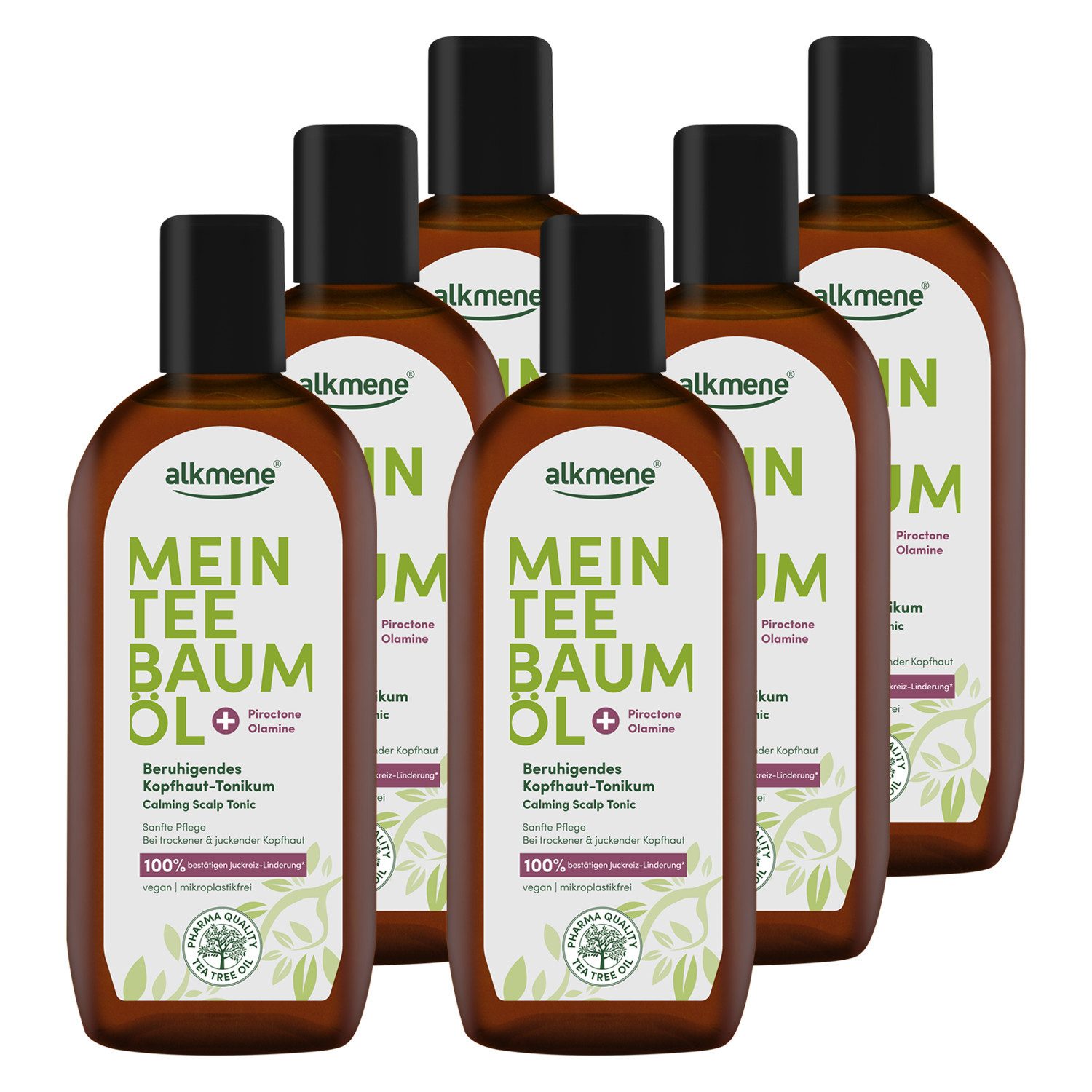 alkmene Haartonikum 6x Teebaumöl Kopfhaut Tonikum Juckreiz Linderung 100% bestätigt vegan, 6-tlg.