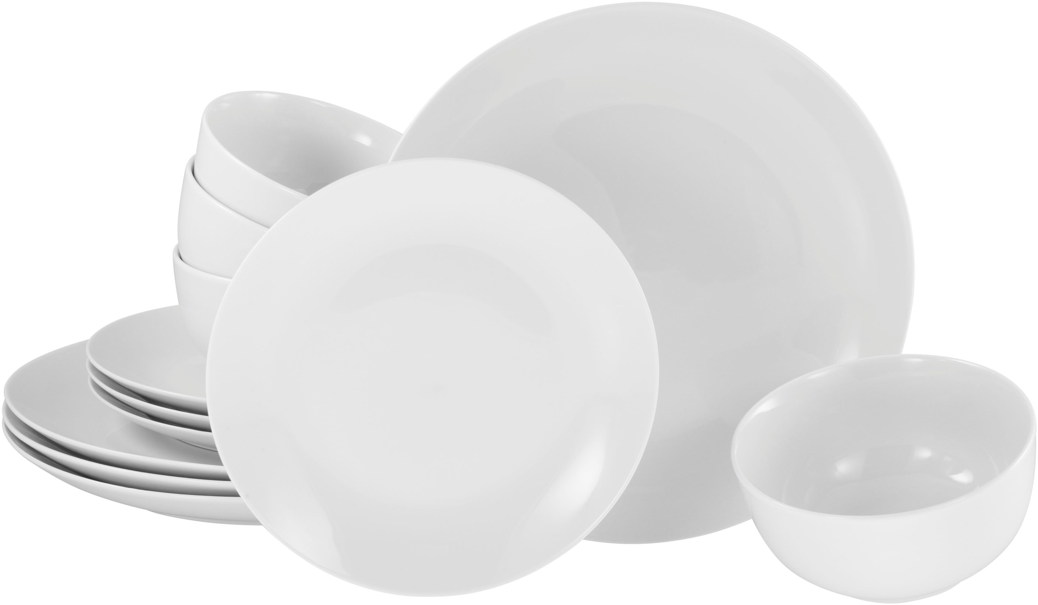 OTTO home Kombiservice Alff (12-tlg), 4 Personen, Porzellan, Geschirr-Set, harmonische, trendige Coupeform