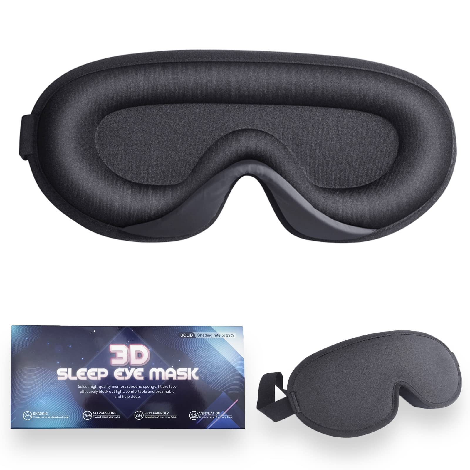 Forrlite Schlafmaske Premium 3D Schlafmaske mit vollständiger Abdunklung, Atmungsaktive und bequeme Augenmaske für Reisen