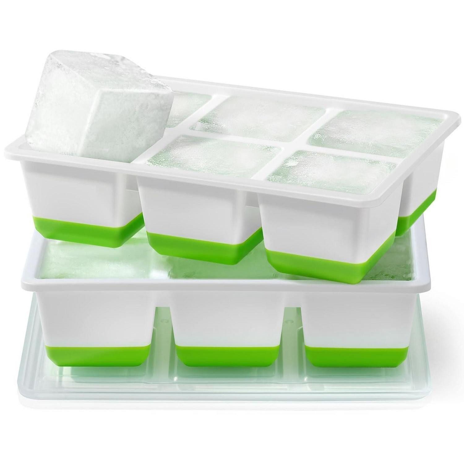 LuxusKollektion Eiswürfelform Eiswürfelbox Silikon XXL 6cm Deckel BPAfrei Whisky Cocktail 2 Grün