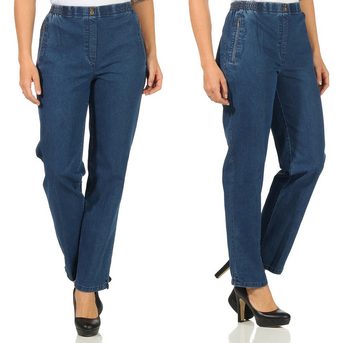 Aurela Damenmode Straight-Jeans Stretch Jeans Damen Schlupfhose Kurzgröße Jeanshose Denim Größe 36 bis 54, bequemer Gummizug, leichtes an- und ausziehen