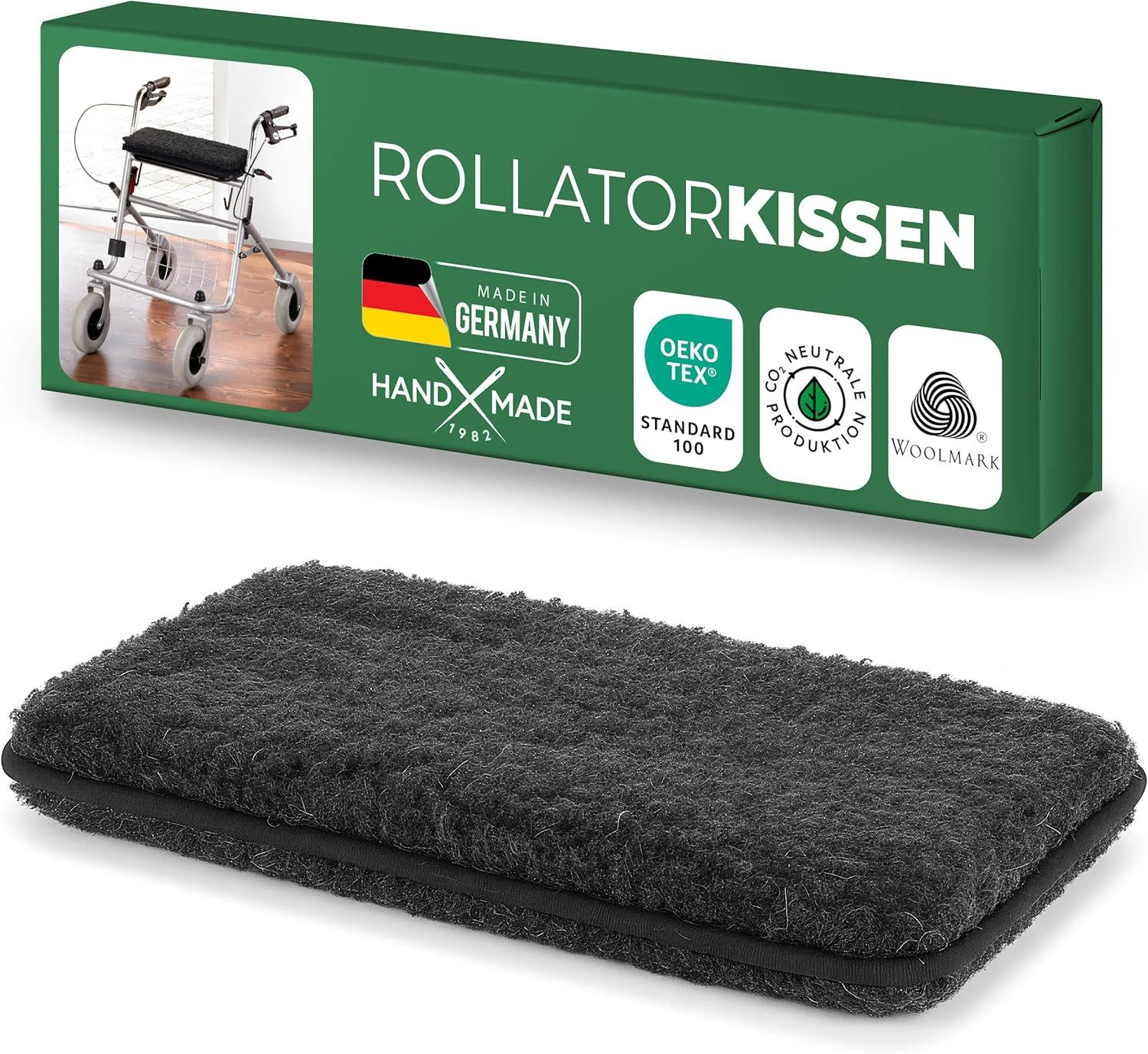 Novaliv Haltungskissen Novaliv Rollatorkissen Anthrazit 100% Schurwolle warm & atmungsaktiv 3, 1-tlg., Novaliv Rollatorkissen Anthrazit 100% Schurwolle warm & atmungsaktiv 3