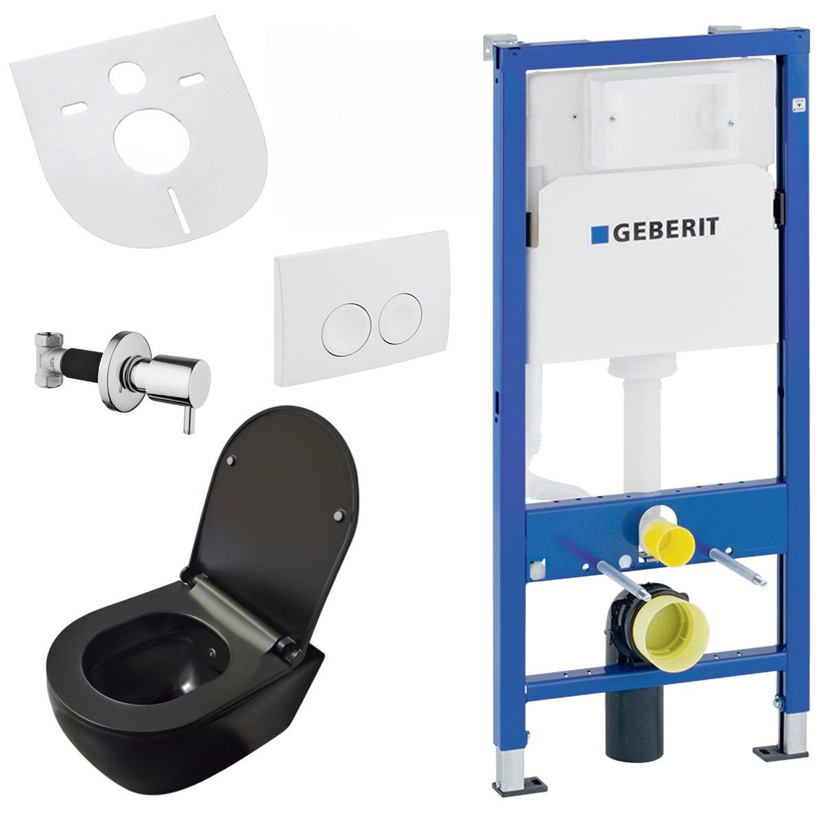 Belvit Tiefspül-WC UP100-AL6612-SET, Belvit Wand WC Set spülrandlos Schwarz matt mit Taharet Bidet