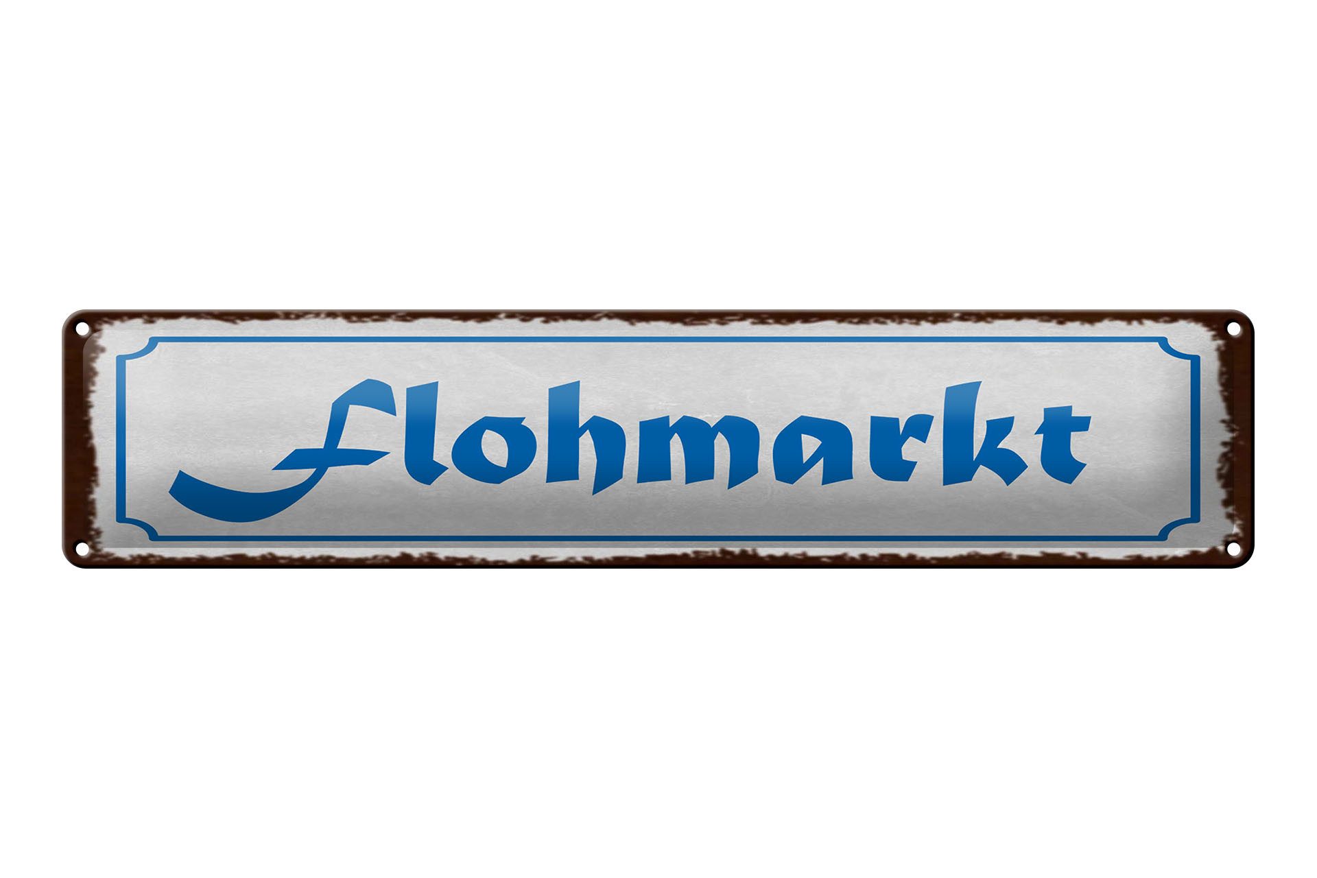 Femer GmbH Metallschild Hinweis 46x10 cm Flohmarkt weißes, (1 St), gewölbte Oberfläche, abgerundete Ecken, umgeschlagene Kanten