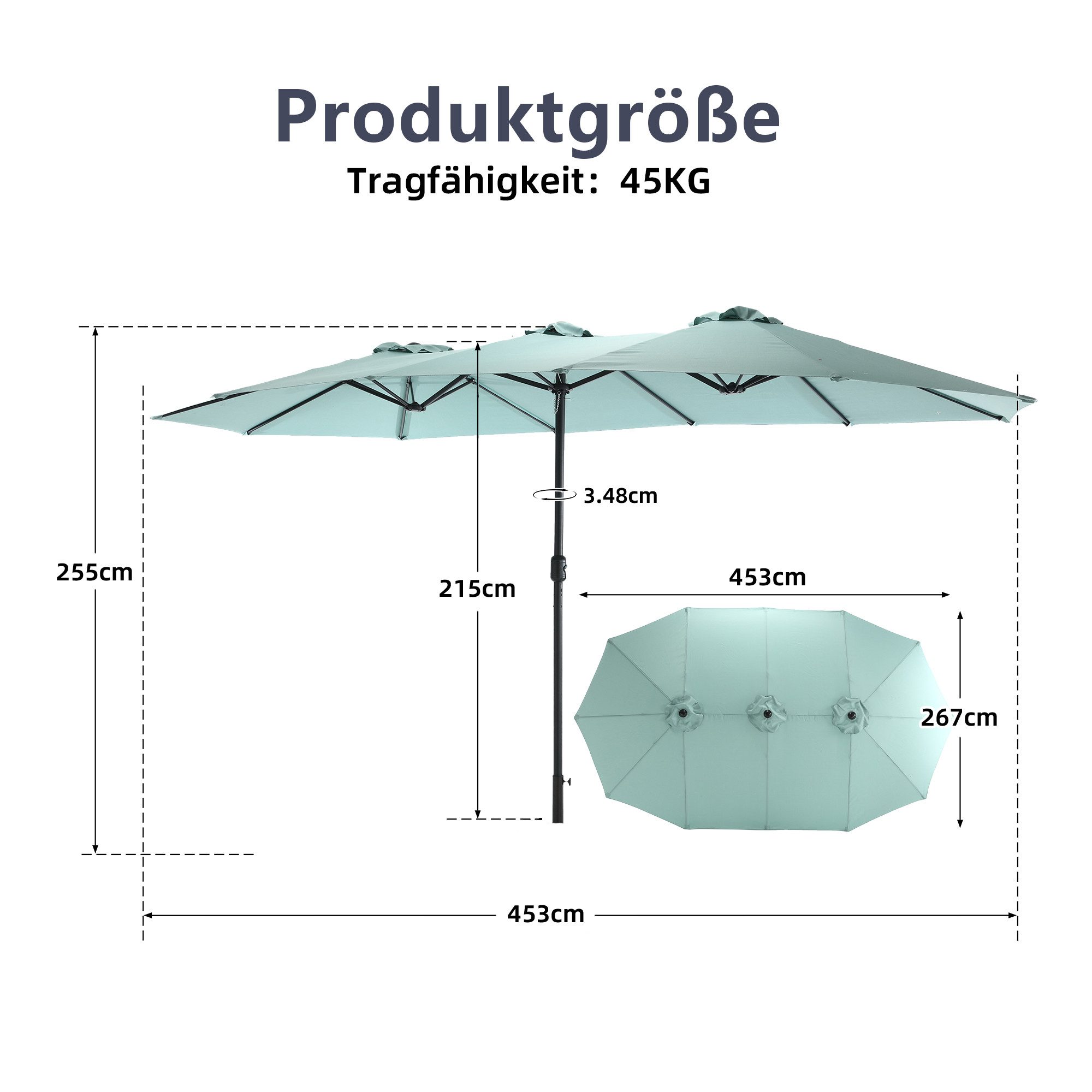 LVHOM Marktschirm (Modell A)ca.450x300cm rechteckig Doppelseiten-Marktschirm mit Kurbel, für Garten, Terrasse, Poolbereich, Gastronomiebetriebe( Cafés, Restaurants)