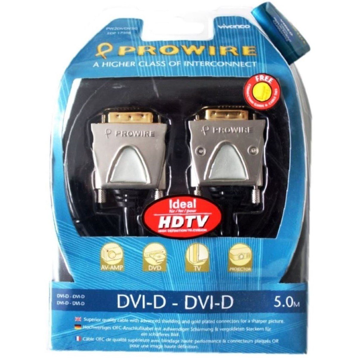 vergoldete TV 5m Stecker DVI, Monitor cm), für PC Video-Kabel, 5m .. Länge, DVI-Kabel Stecker, Beamer passend (500 Vivanco Dual-Link Kein DVI-D Prowire