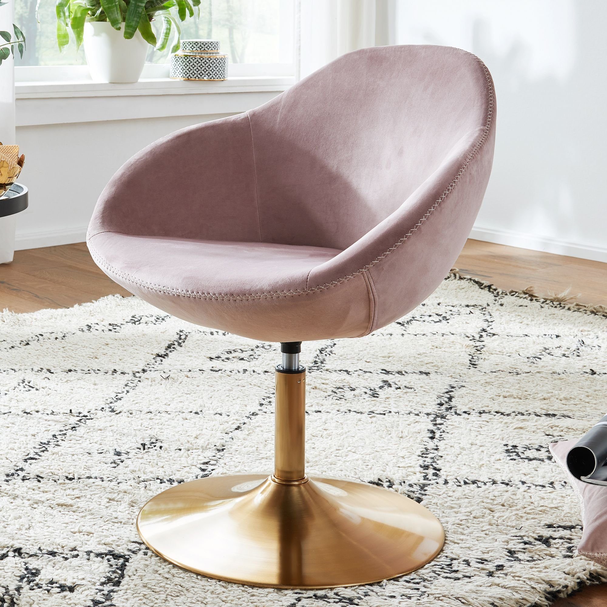 FINEBUY Polsterstuhl SuVa23323_1 (Samt Rosa / Gold 70x79x70 cm, Design Drehstuhl), Loungesessel Drehbar, Polsterstuhl Lounge Rosa | Rosa