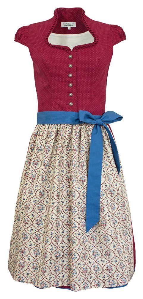 60cm Hiebaum Dirndl Traditionell, Trachtenmode Rot 'Katharina' Blau -