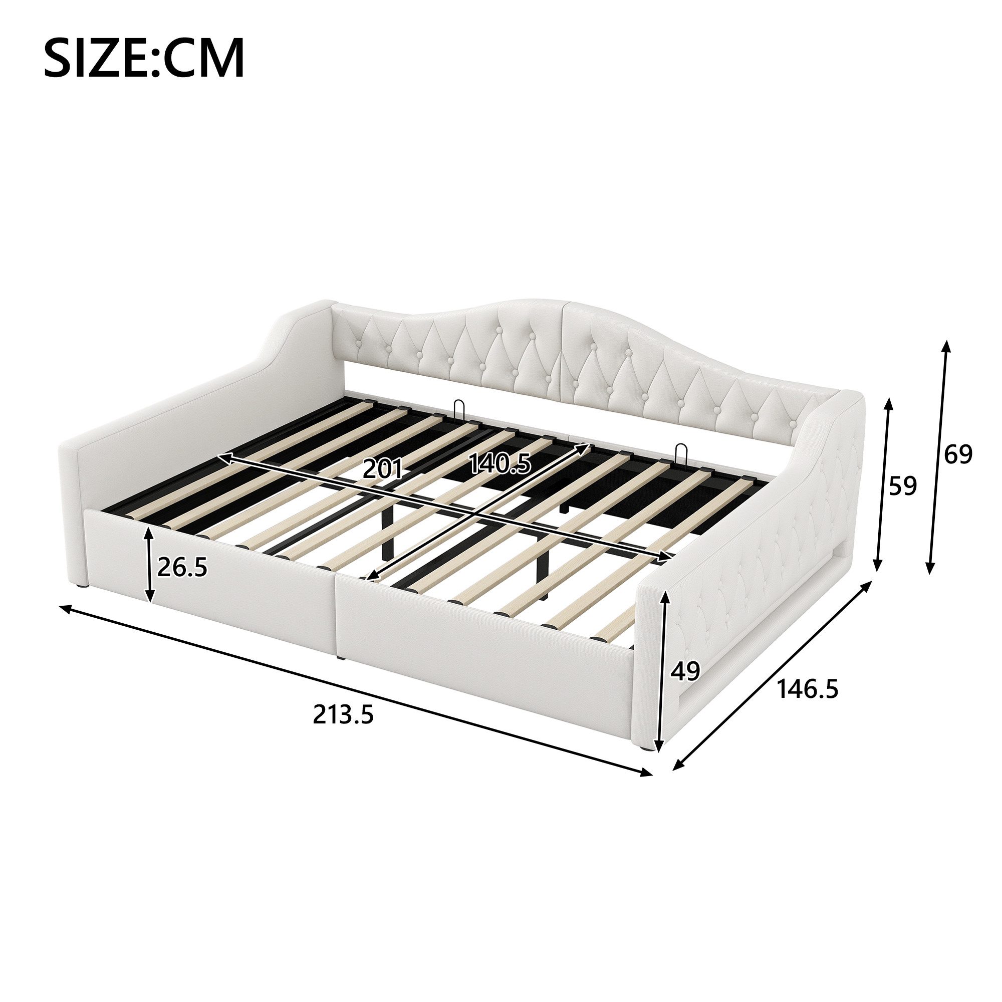 Merax Daybett mit hydraulischem Stauraum (Schlafsofa Sofabett Jugendbett Kinderbett Polsterbett, 1 tlg), Tagesbett 140x200cm mit LED-Beleuchtung Lattenrost Rück – Bild 4 von 5