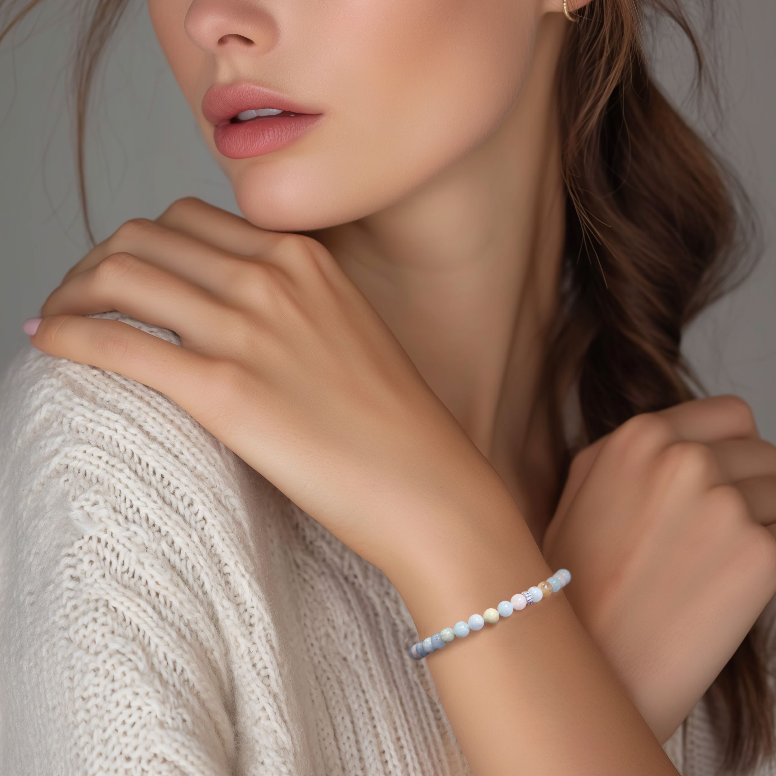 Firetti Perlenarmband Schmuck Geschenk Silber 925 Armschmuck Armkette Rondell, mit Zirkonia (synth), mit Amazonit- oder Muschelperlen