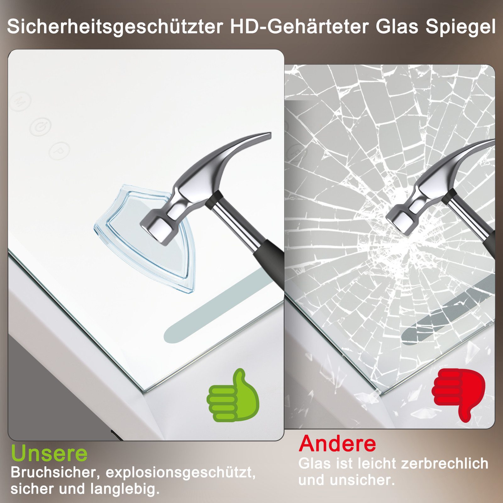 Nettlife Schminkspiegel Licht 50x40cm 3 Farben USB Touch-Steuerung Hollywood Spiegel (3-farbig einstellbares Licht mit Memory-Funktion, 1-St., Touchscreen), 5 F – Bild 5 von 5