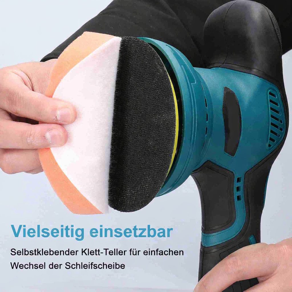 GARRYFIZH Akku-Poliermaschine Exzenterpoliermaschine mit Kreisbogen, Kratzerreparatur, 2800 min. U/min, 5500 max. U/min, Ø 125 mm, (18 tlg), 8 einstellbare Geschwindigkeiten, Drehzahlbereich 2800-5500 U/min
