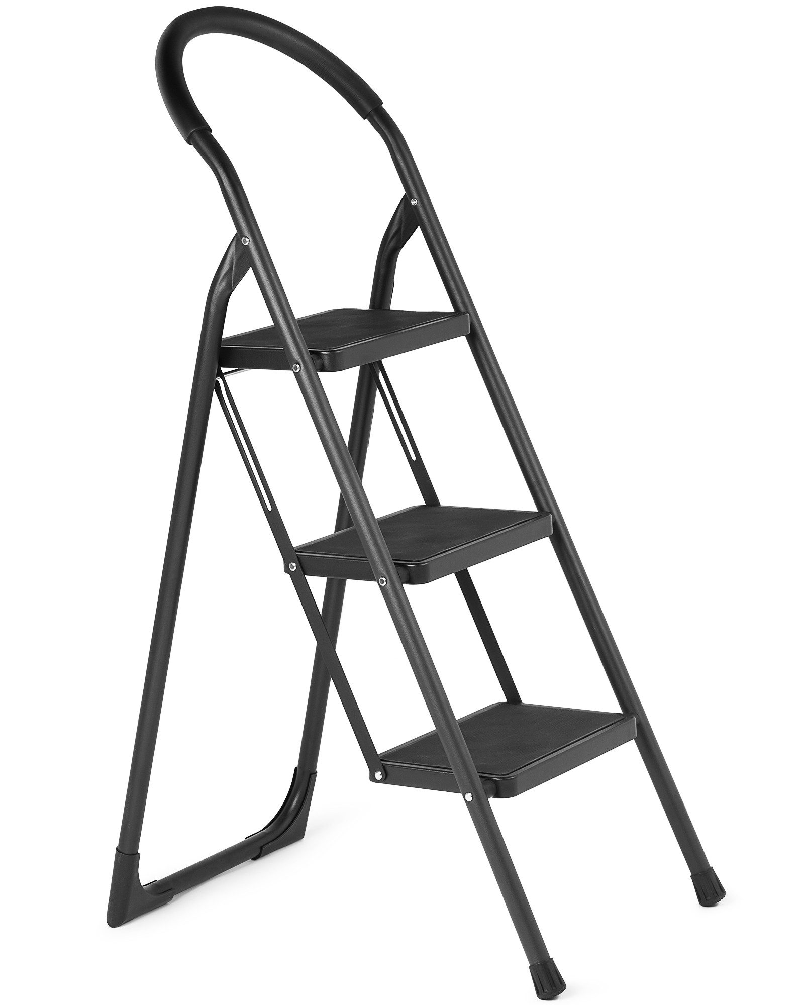 ONDIS24 Trittleiter Klapptritt Hugo 3 Stufen klappbare Leiter bis zu 150kg, pulverbeschichteter Stahl extra langer Softgriff