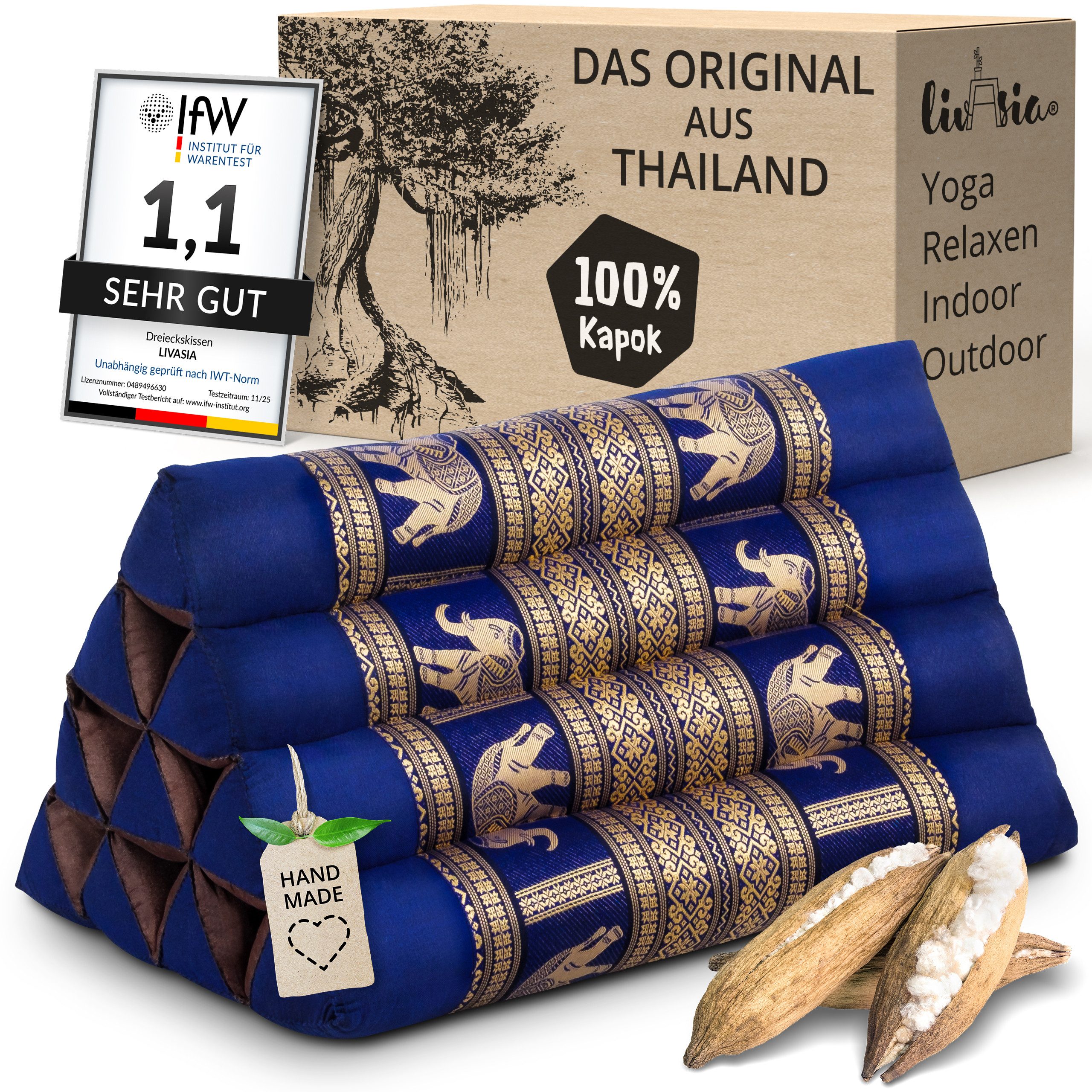 livasia Keilkissen Dreieckskissen (Deluxe) vegan und handgefertigt, 32x55x29cm, Kapok