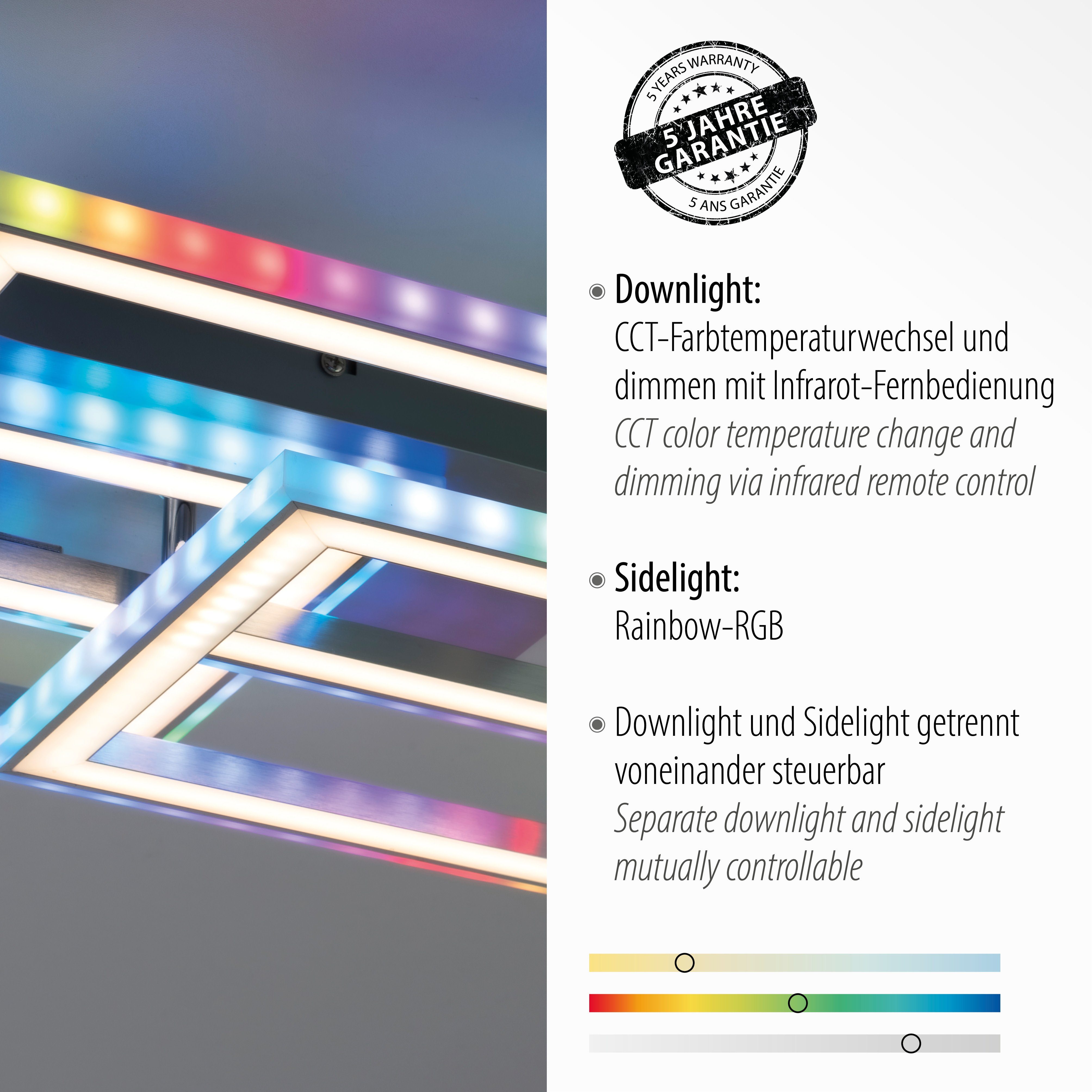 Deckenleuchte - LED, - inkl., Fernbedienung, FELIX60, Direkt Infrarot CCT dimmbar kaltweiß, über LED Leuchten fest RGB-Rainbow, warmweiß integriert,