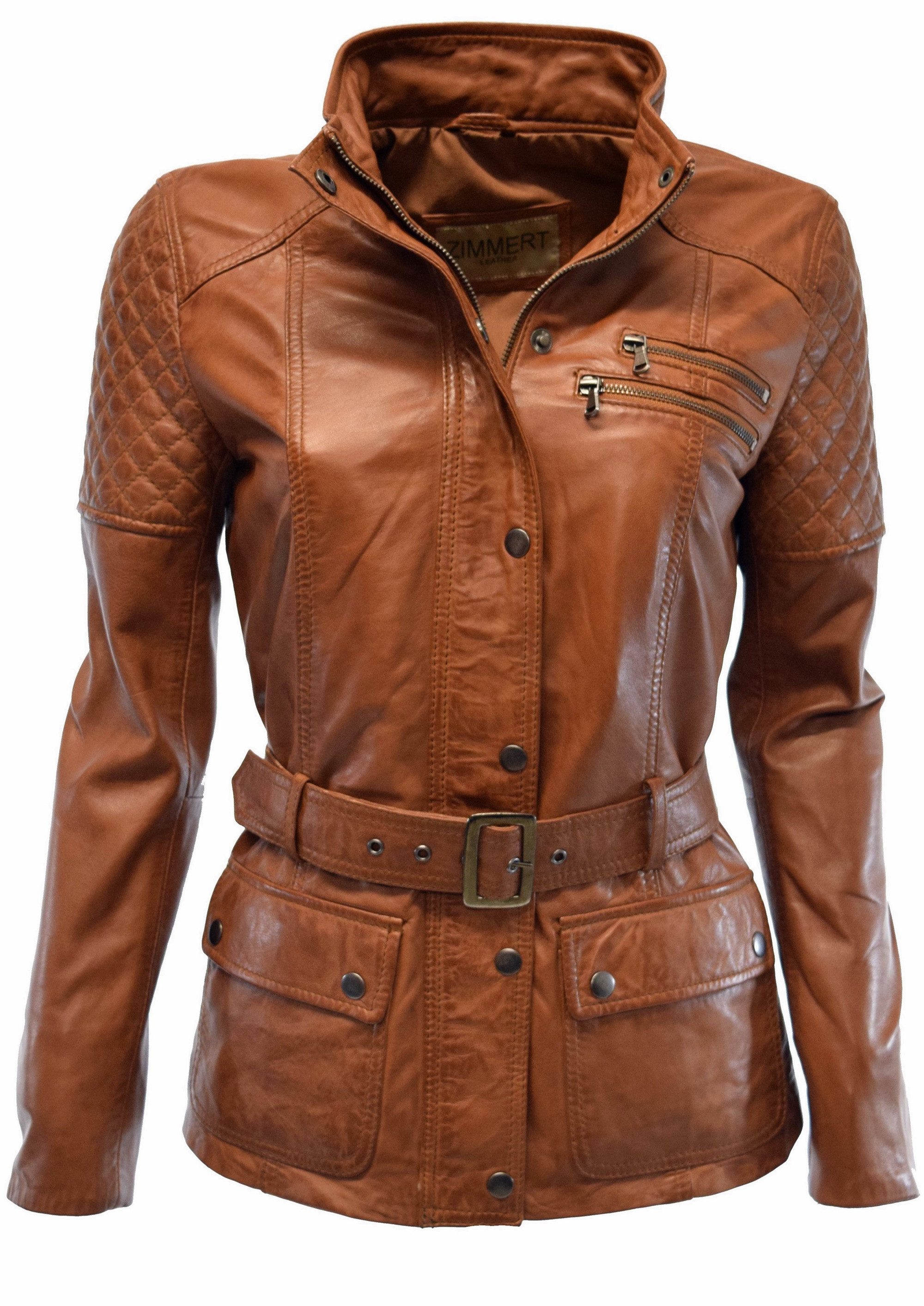 Zimmert Leather Lederjacke Gyda weiches Leder, Lammnappa, Cognac, Braun, übergangsjacke