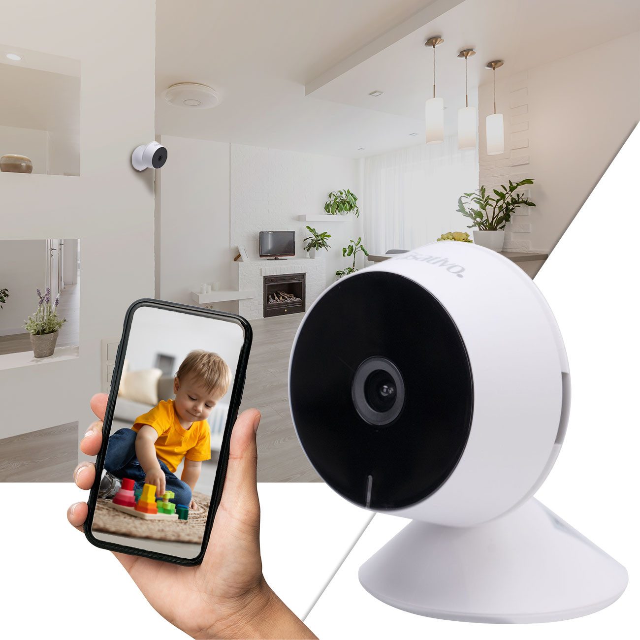 Casativo Überwachungskamera mit Akku Full-HD IP Überwachungskamera Smart IR-Nachtsicht 10m (Innenbereich, 3-tlg., Bewegungs- und Personenerkennung, Live View per App, Bildwinkel: 100)