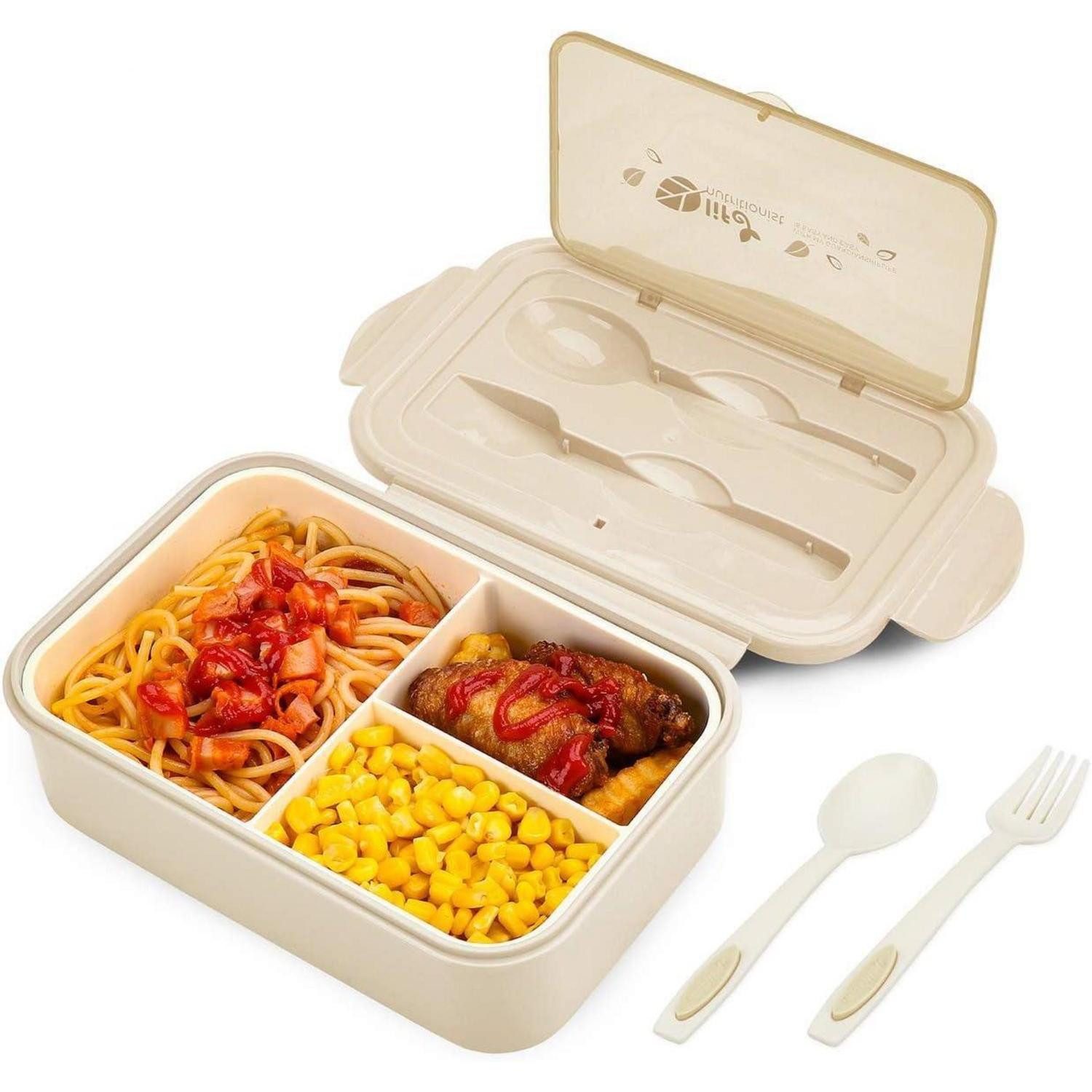 LuxusKollektion Lunchbox Brotdose Bento Box 3 Fächer Besteck Auslaufsicher Schule Braun