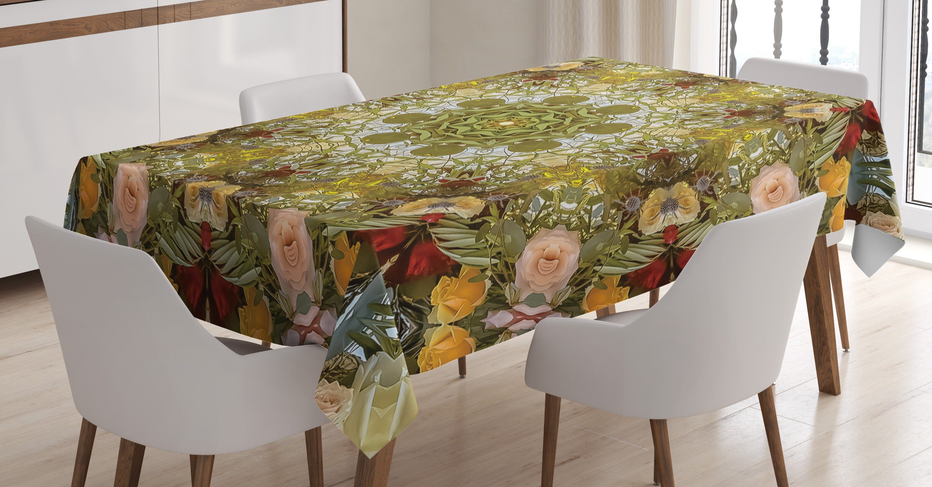 Abakuhaus Tischdecke Farbfest Waschbar Für den Außen Bereich geeignet Klare Farben, Botanisch Abstract Fractal Flowers