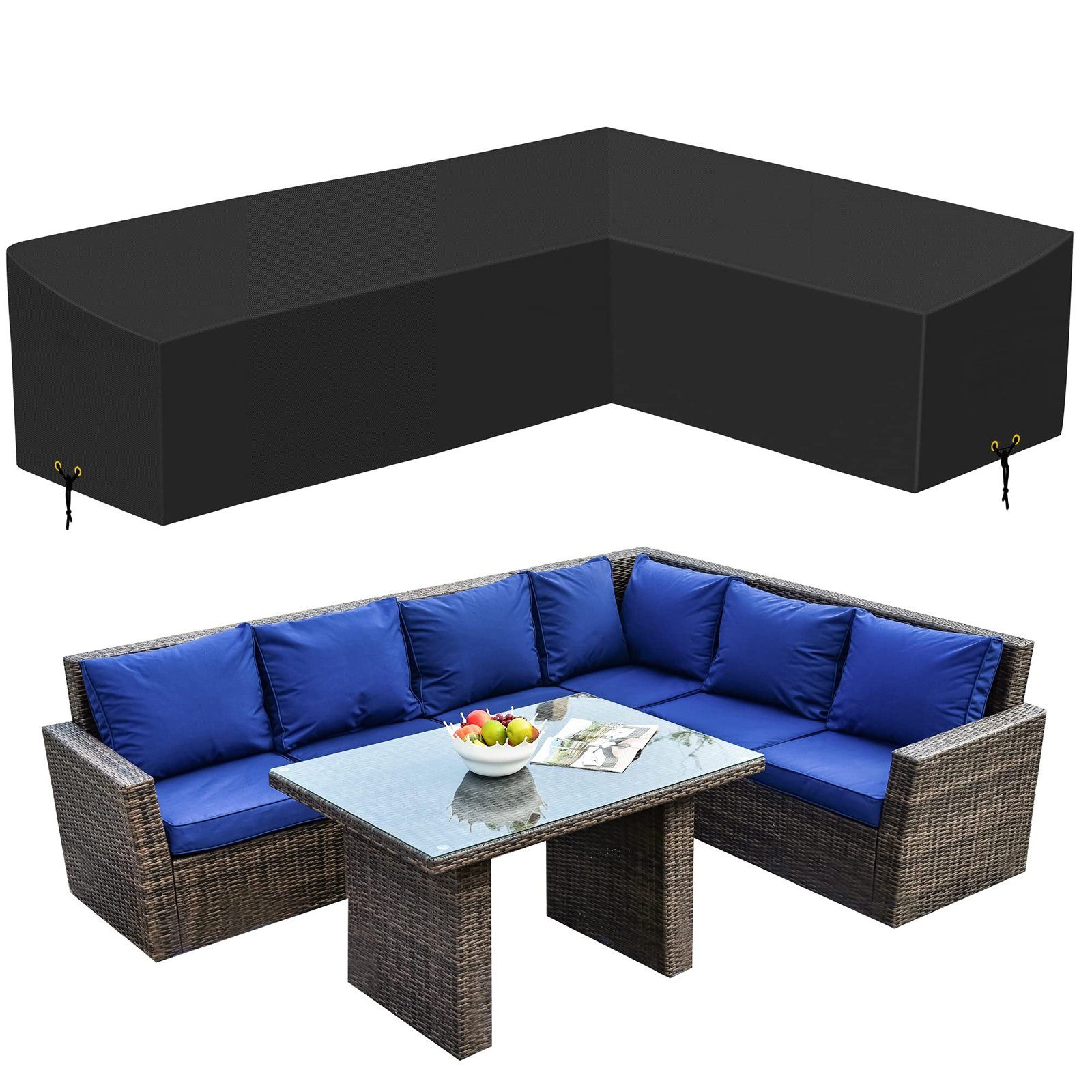 Sunicol Gartenmöbel-Schutzhülle Abdeckung für Gartenmöbel, Wasserdicht, Winddicht, Anti-UV, Staubdicht, L-Form, Oxford Gewebe, für Outdoor Sofa Tisch Möbelsets, Schwarz