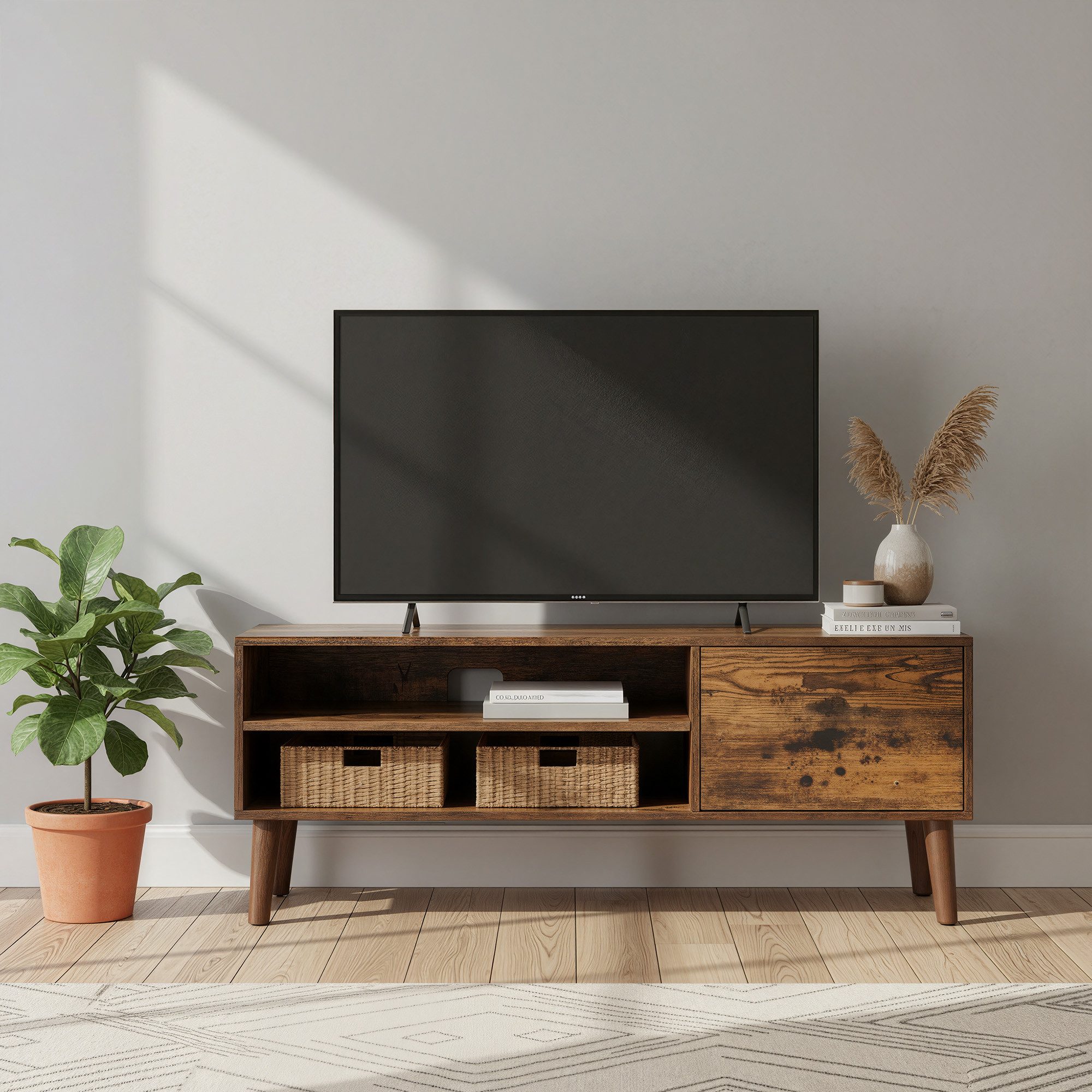 VASAGLE TV-Schrank Lowboard, Fernsehschrank, Fernsehtisch, für Wohnzimmer, modern für Fernseher bis zu 55 Zoll, Industrial-Design, 120 x 40 x 49 cm