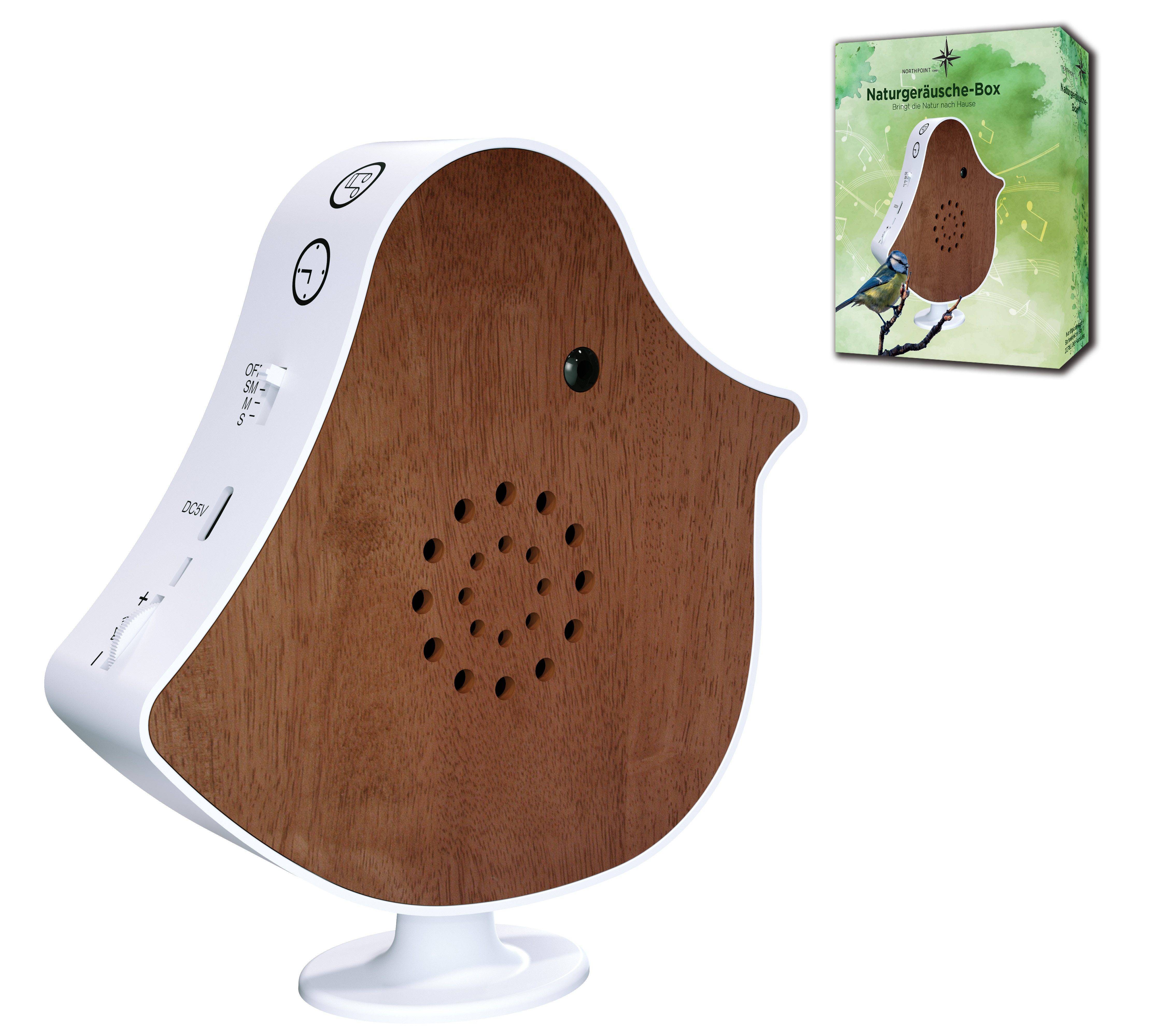 Northpoint LED Dekolicht Naturgeräusche Box Vogel Sound Box Echtholz