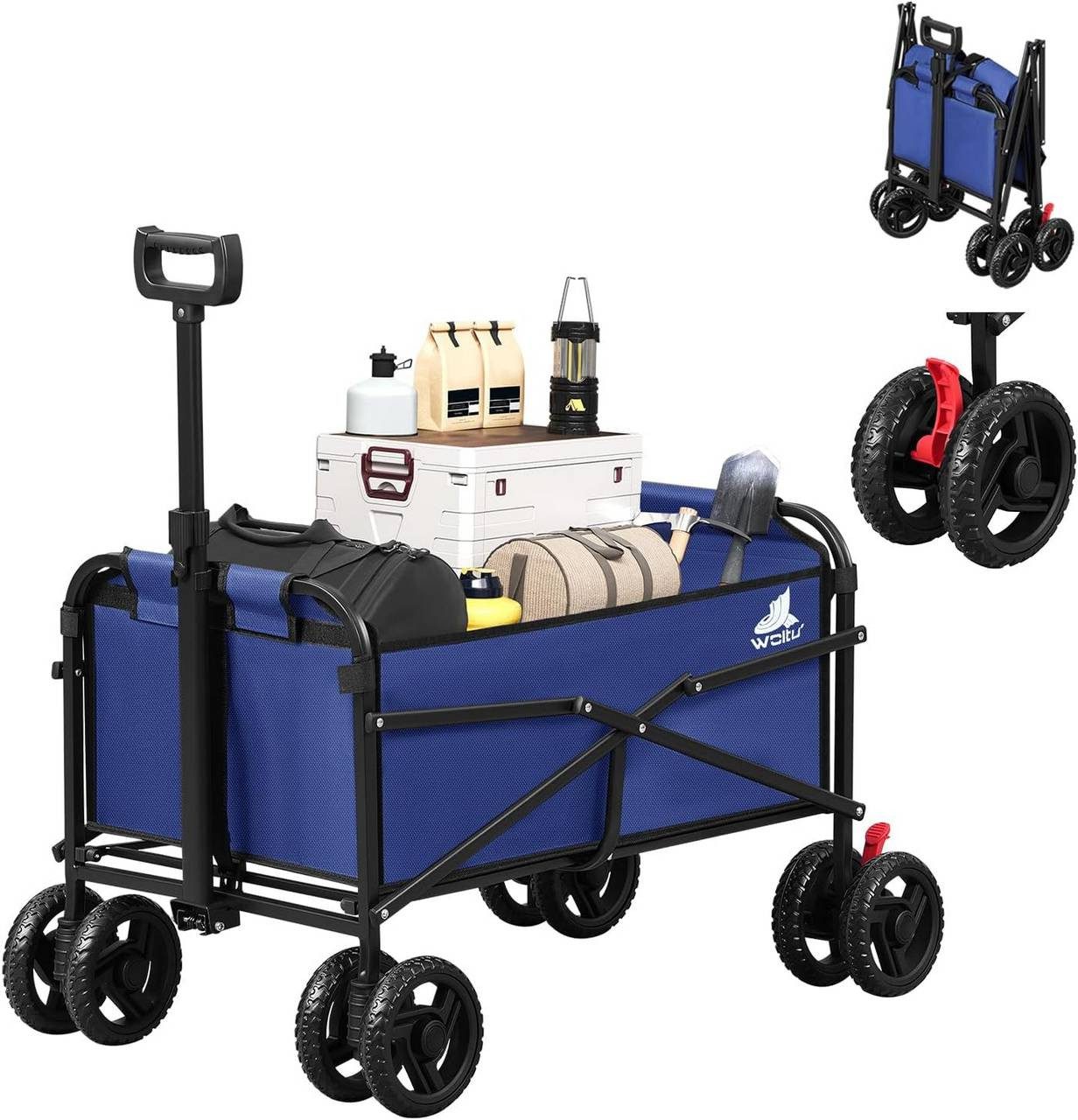 Woltu Bollerwagen (1-tlg), faltbar, mit Bremsen Doppelrädern, 80 kg belastbar