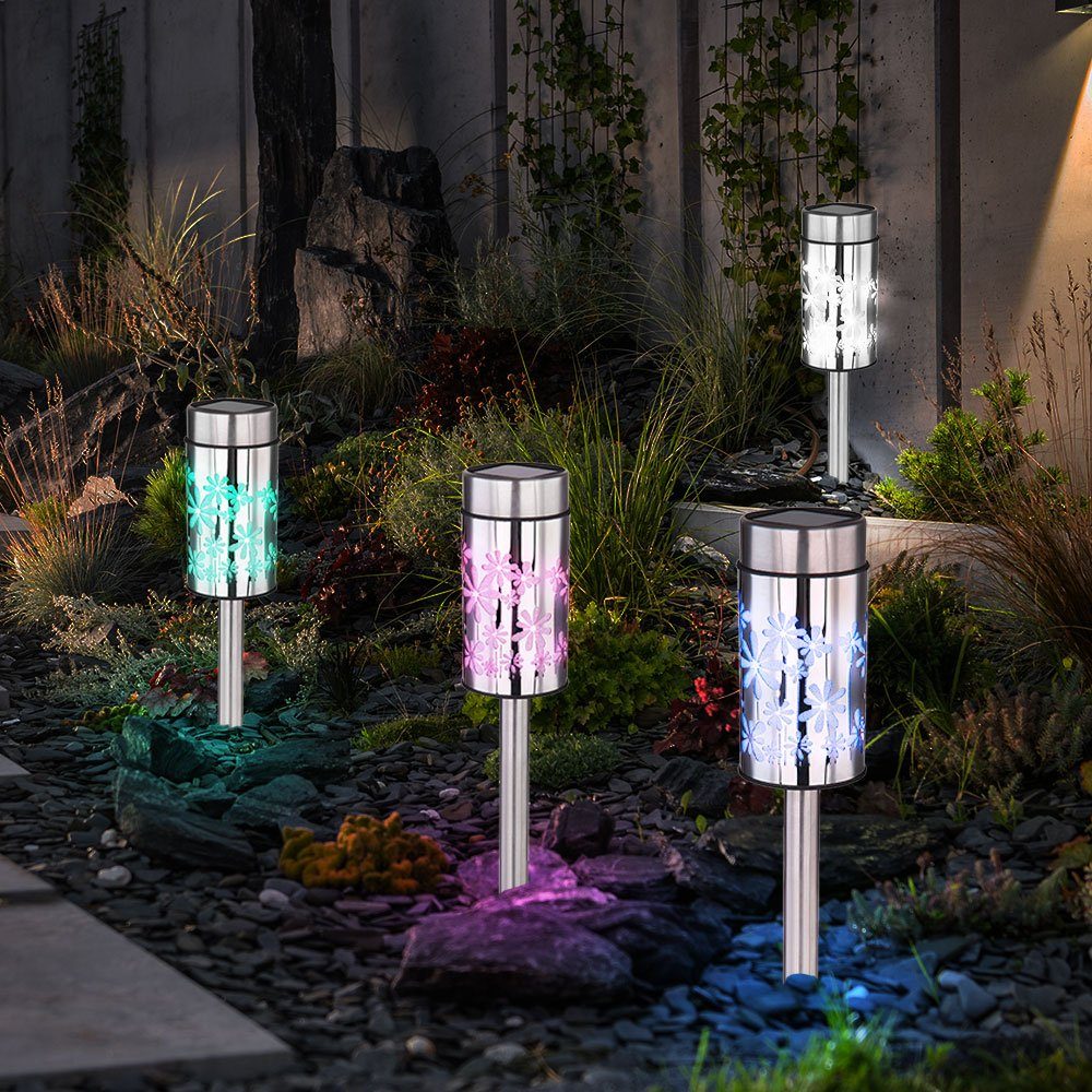 2er RGB verbaut, Globo LED-Leuchtmittel LED Blumen Gartendeko Farbwechsel, Set Solarlampe fest Warmweiß, LED Außenlampe Gartenleuchte, Gartenlampe