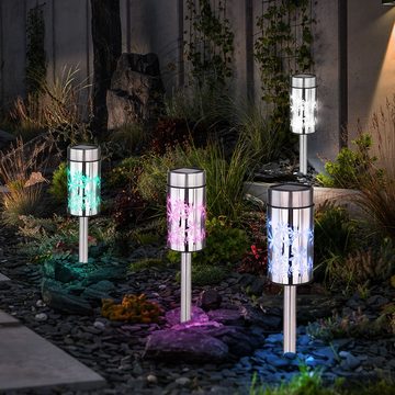 Globo LED Gartenleuchte, LED-Leuchtmittel fest verbaut, Warmweiß, Farbwechsel, Solarlampe Gartendeko Außenlampe RGB LED Gartenlampe Blumen 2er Set