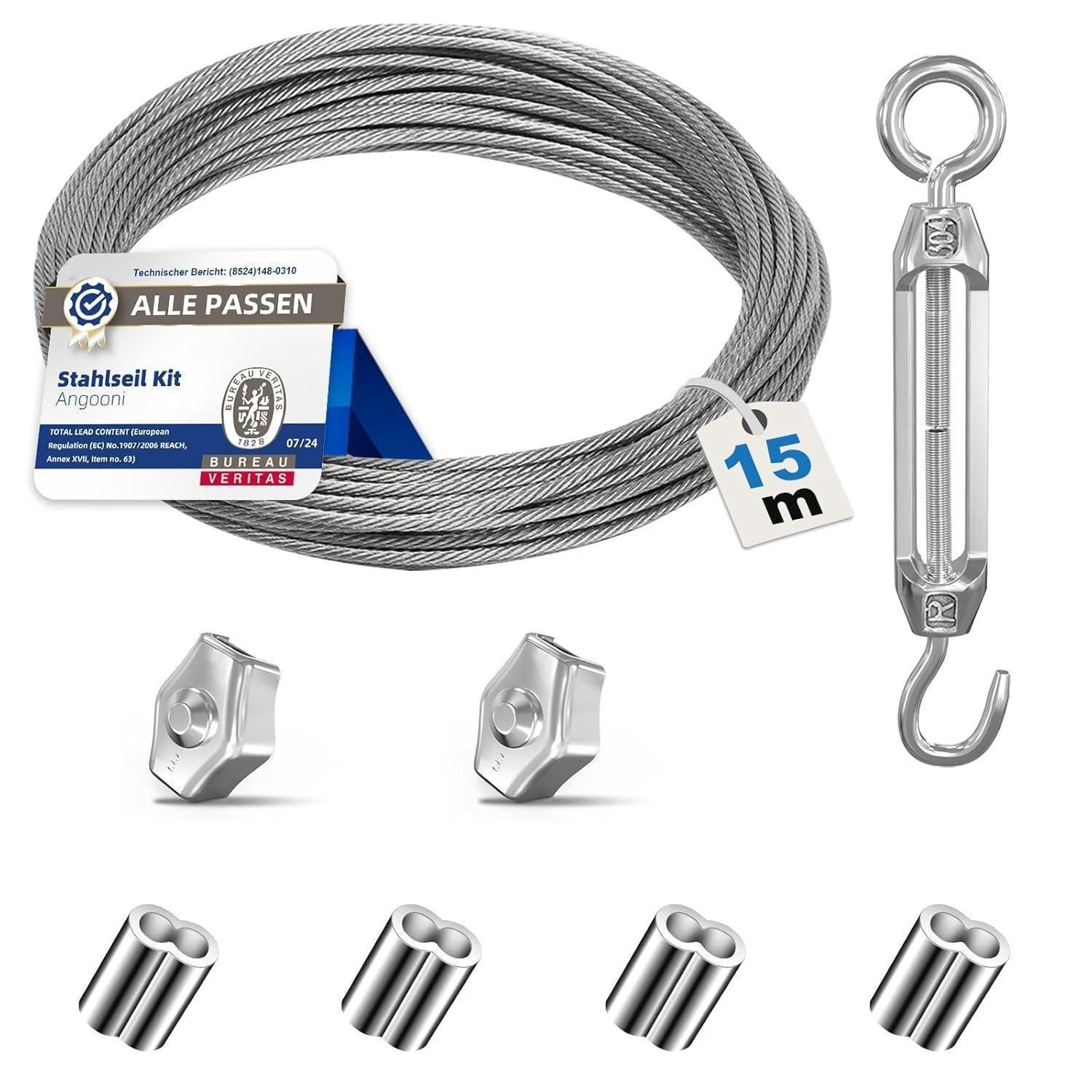 LuxusKollektion Drahtspanner Drahtseil Edelstahl 2 mm Spanndraht Seilspanne 8 pcs Kit