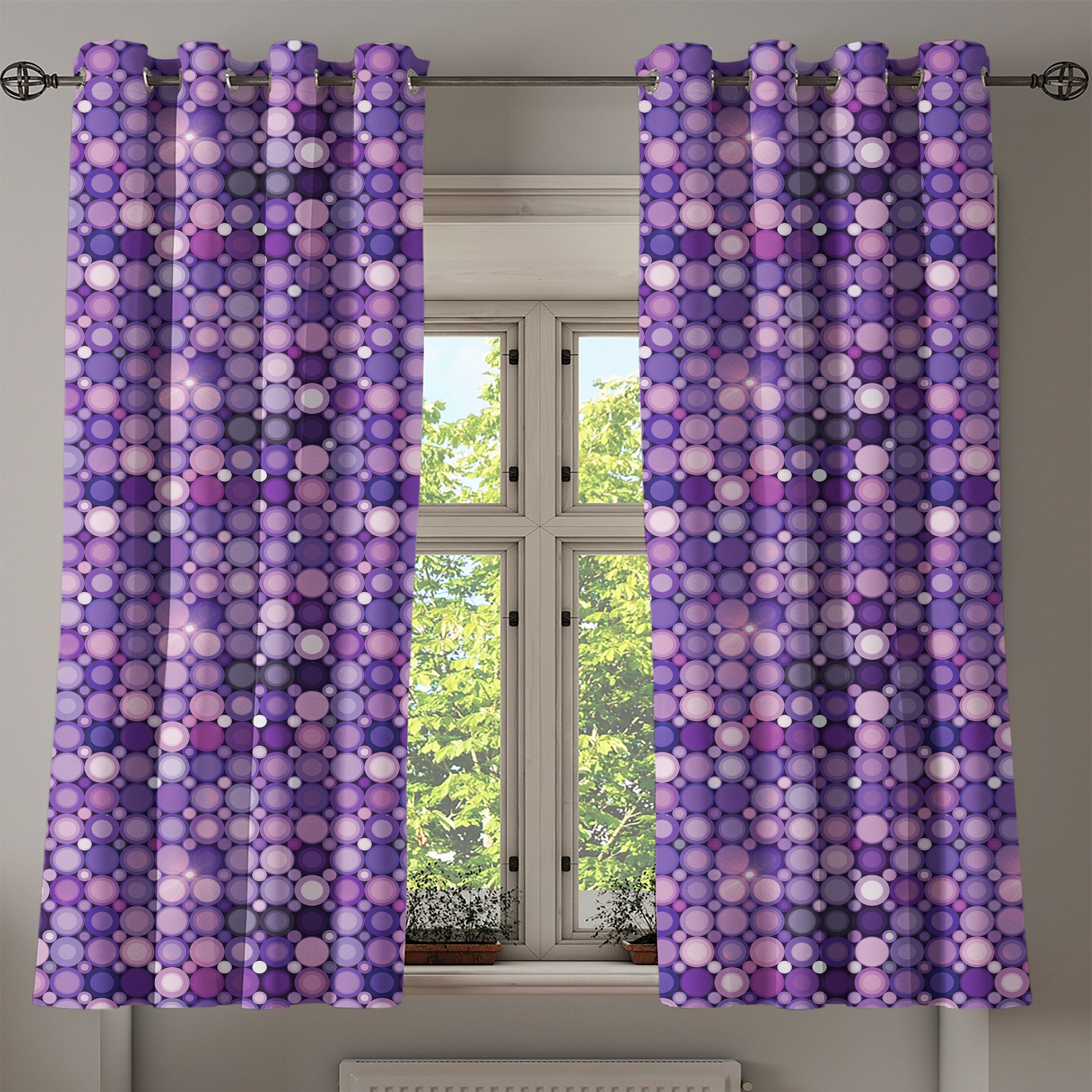 Gardine Wohnzimmer, Abakuhaus, für 2-Panel-Fenstervorhänge Modern Kreise Dekorative Violet Geometrische Schlafzimmer