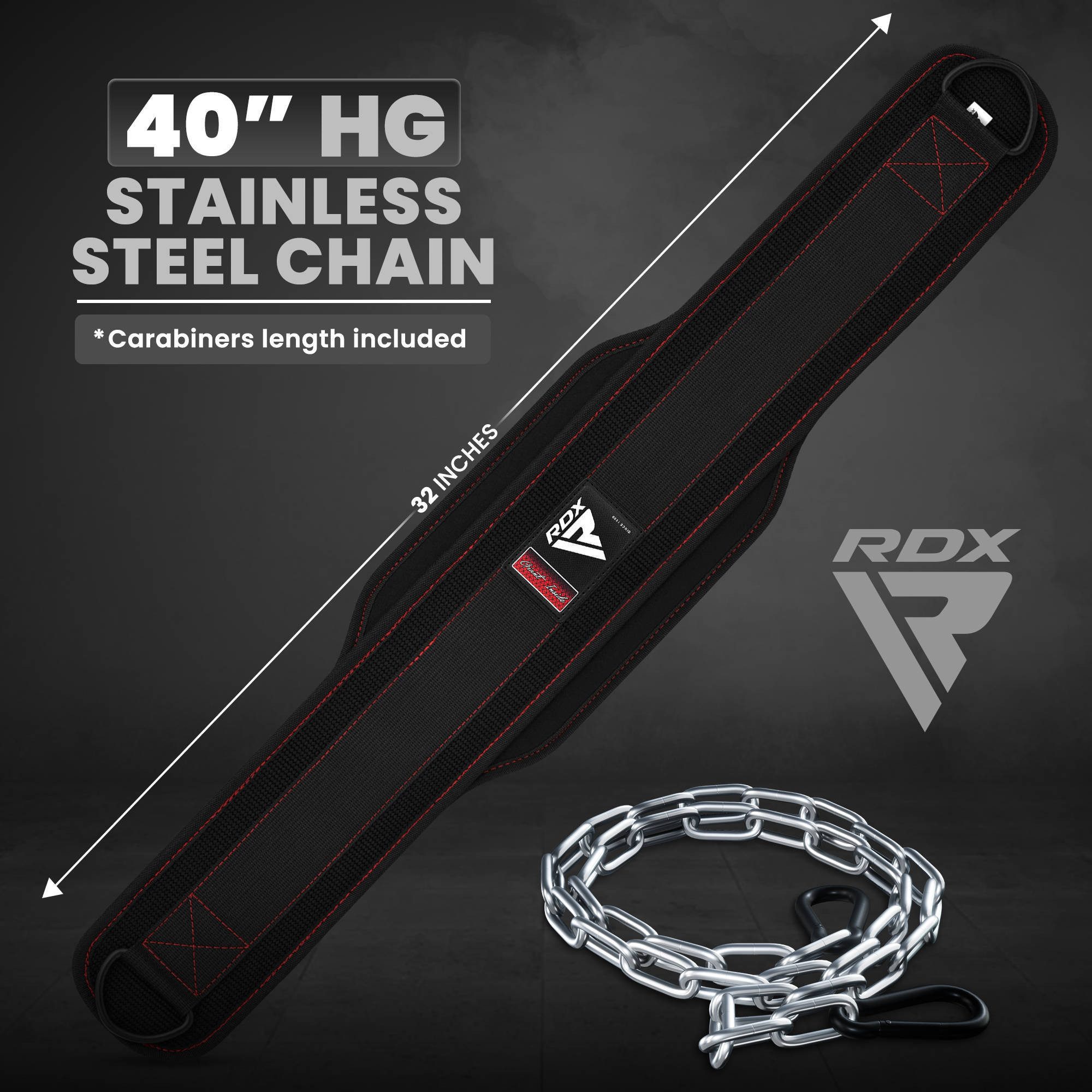 RDX Dip-Gürtel RDX Dip-Gürtel 6 Zoll mit Kette und Karabiner, Dipping belt