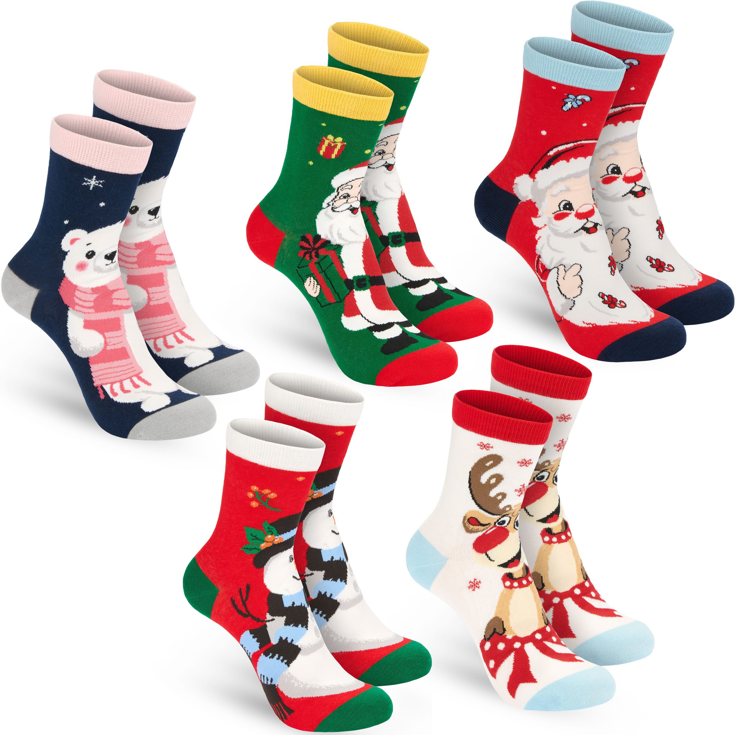 BRUBAKER Socken Damen Weihnachtssocken - Santa, Rentier und Eisbär (Bunte Baumwollsocken für Frauen - Geschenkset, 5-Paar, Kuschelsocken mit humorvollen Sockenm – Bild 4 von 5
