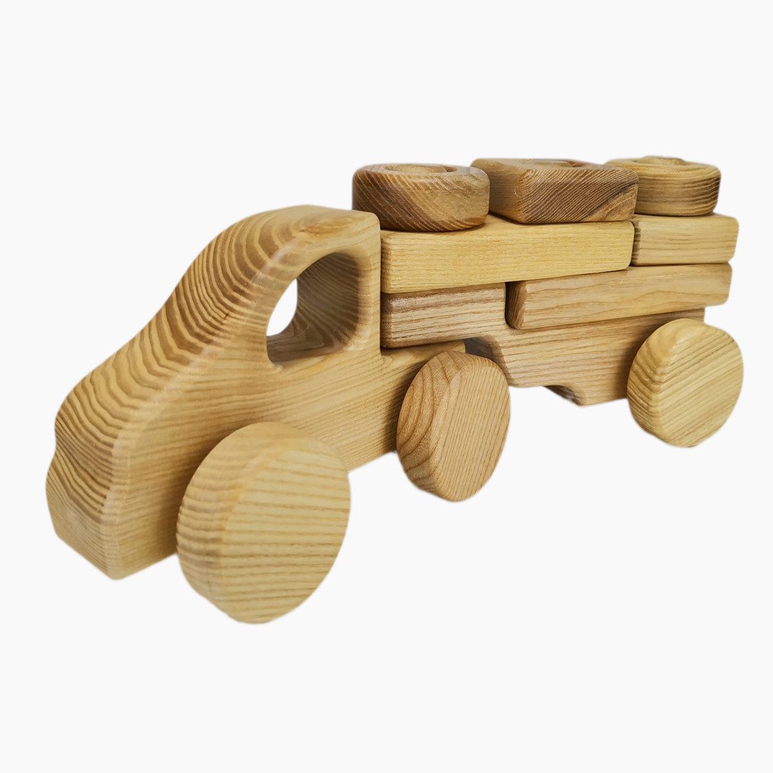 Lotes Toys Spielzeug-LKW Steckspielzeug Holz Lastwagen, (packung, 8-tlg., set), Abgerundete Kanten für maximale Sicherheit