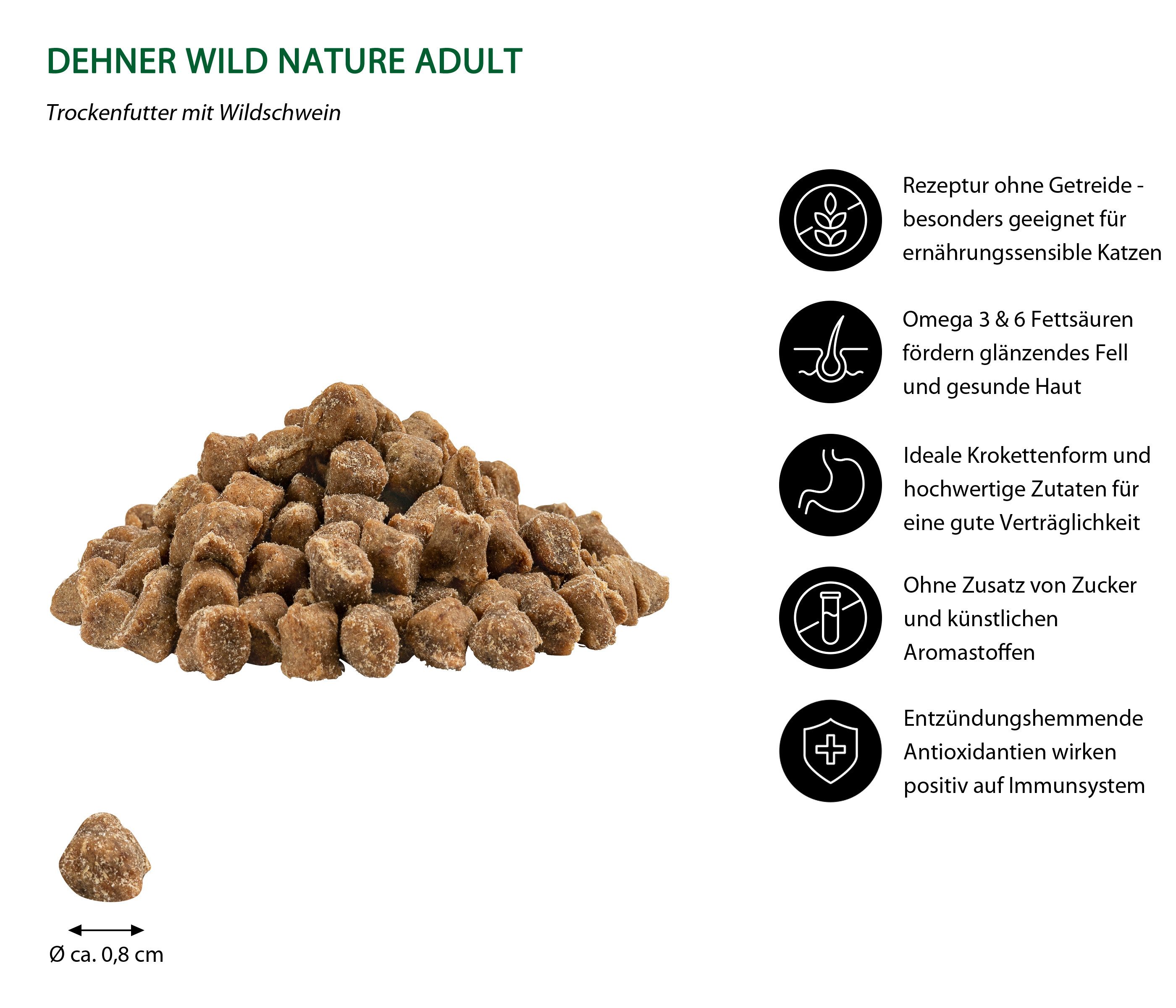 Dehner Wild Nature Unterholz Senior Wildschwein, 1.5 kg, getreidefrei Wildschwein, Trockenfutter für: Katze, Trockenfutter für ältere Katzen
