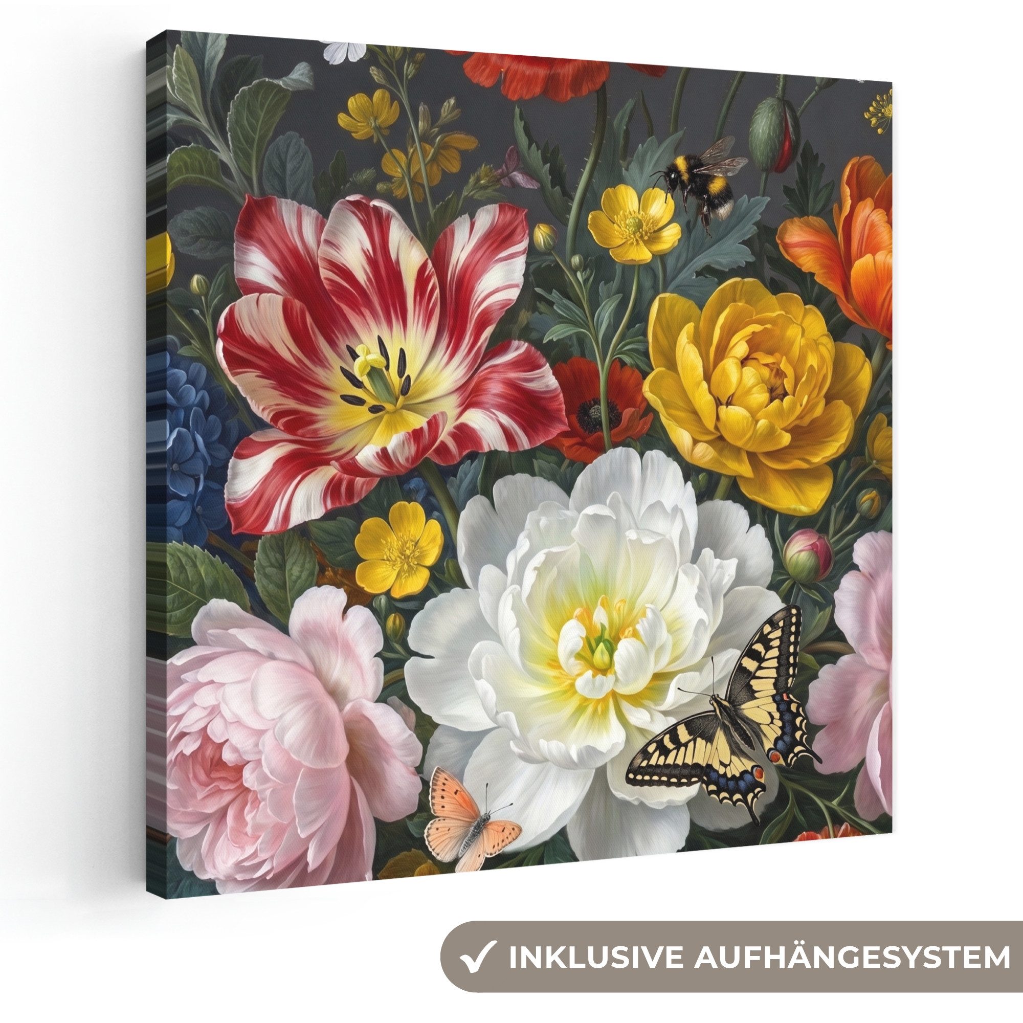 OneMillionCanvasses® Leinwandbild Blumen – Blumenstrauß – Klassisch – Farbenfroh – Natur, Fotodruck (1 St), Wandbild, Deko Schlafzimmer Wohnzimmer Flur 20x20 cm