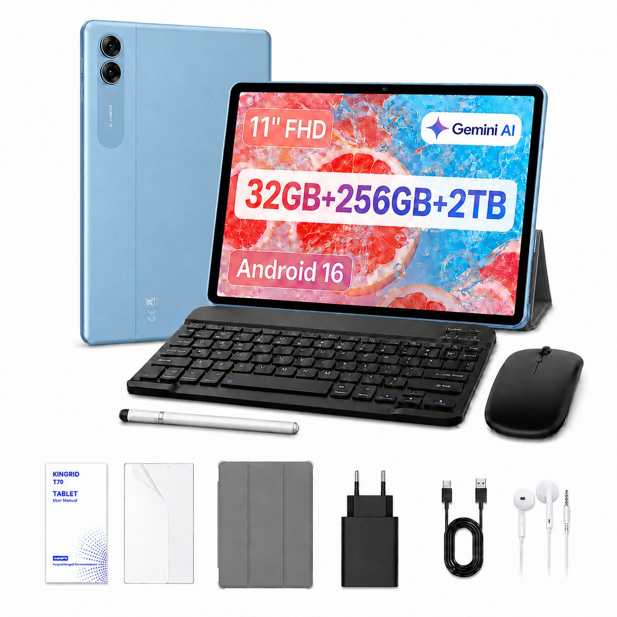 TABWEE T7 11 Zoll Android 16, 256GB, 90Hz, Tastatur-Set Tablet (10.1", 256 GB, Android 16, 8000mAh, octa-core, 32(8+24)GB, Gemini KI, 3,5-mm-Kopfhörer)