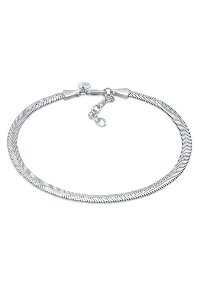 Elli Premium Fußkette Schlangenkette Flach Elegant 925 Silber, Das perfekte  It-Piece für sommerliche Looks