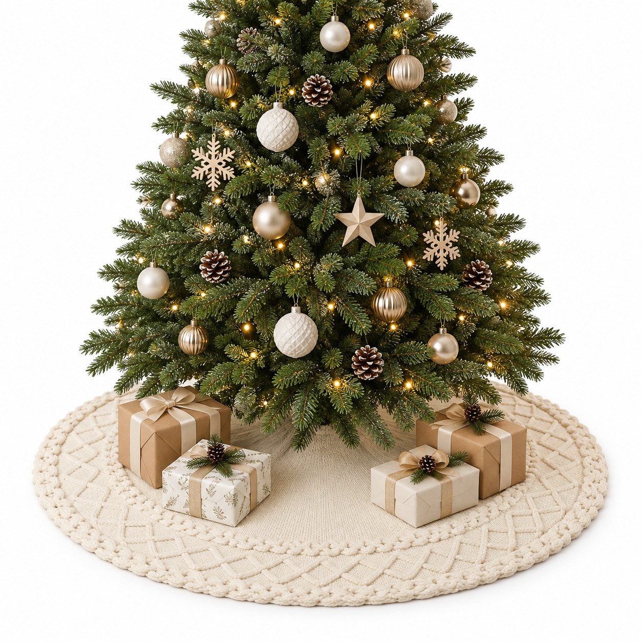 Sorvyzxn Weihnachtsszene Weihnachtsbaumrock 48 Zoll, Grob Gestrickter Baumrock im Zopfmuster, Rustikales Farmhouse-Design für …