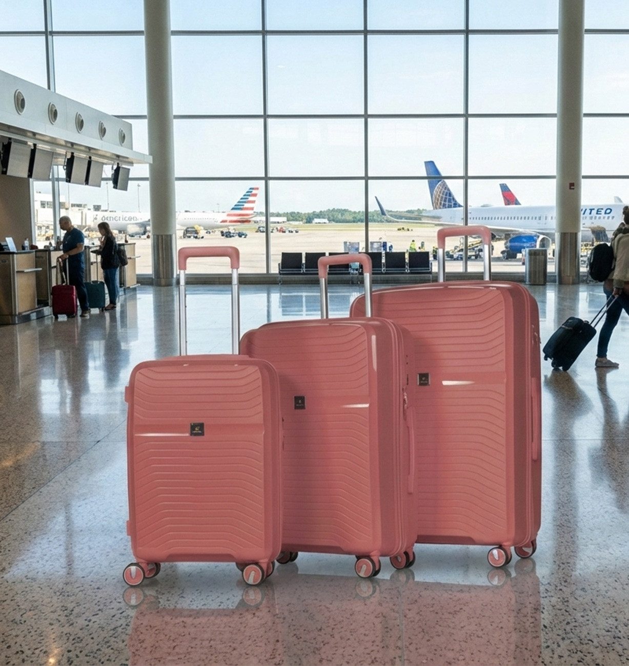 Hoffmanns Kofferset Kofferset 3-teilig in Rosegold - Hartschale mit 4 Doppelrollen, 4 Rollen, (3 tlg), mit 360°-Rollen, Sicherheitsschloss & Teleskopgriff