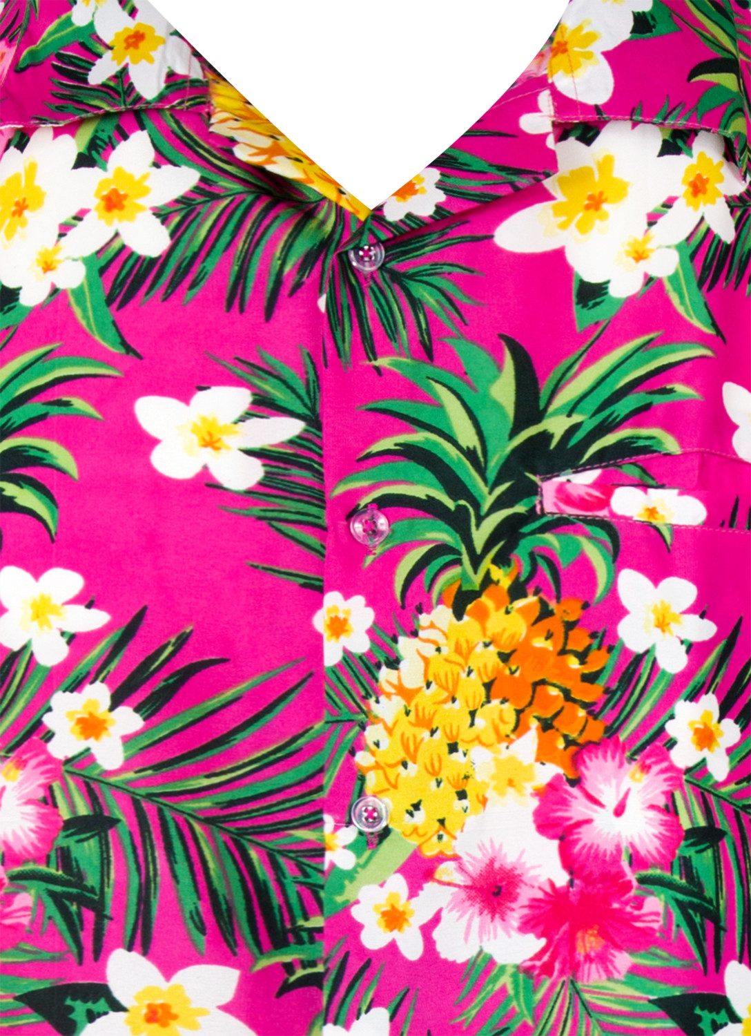 King Kameha Hawaiihemd Pineapple Flowers Funky Hawaii-Hemd Kurzarm Front-Tasche Unisex